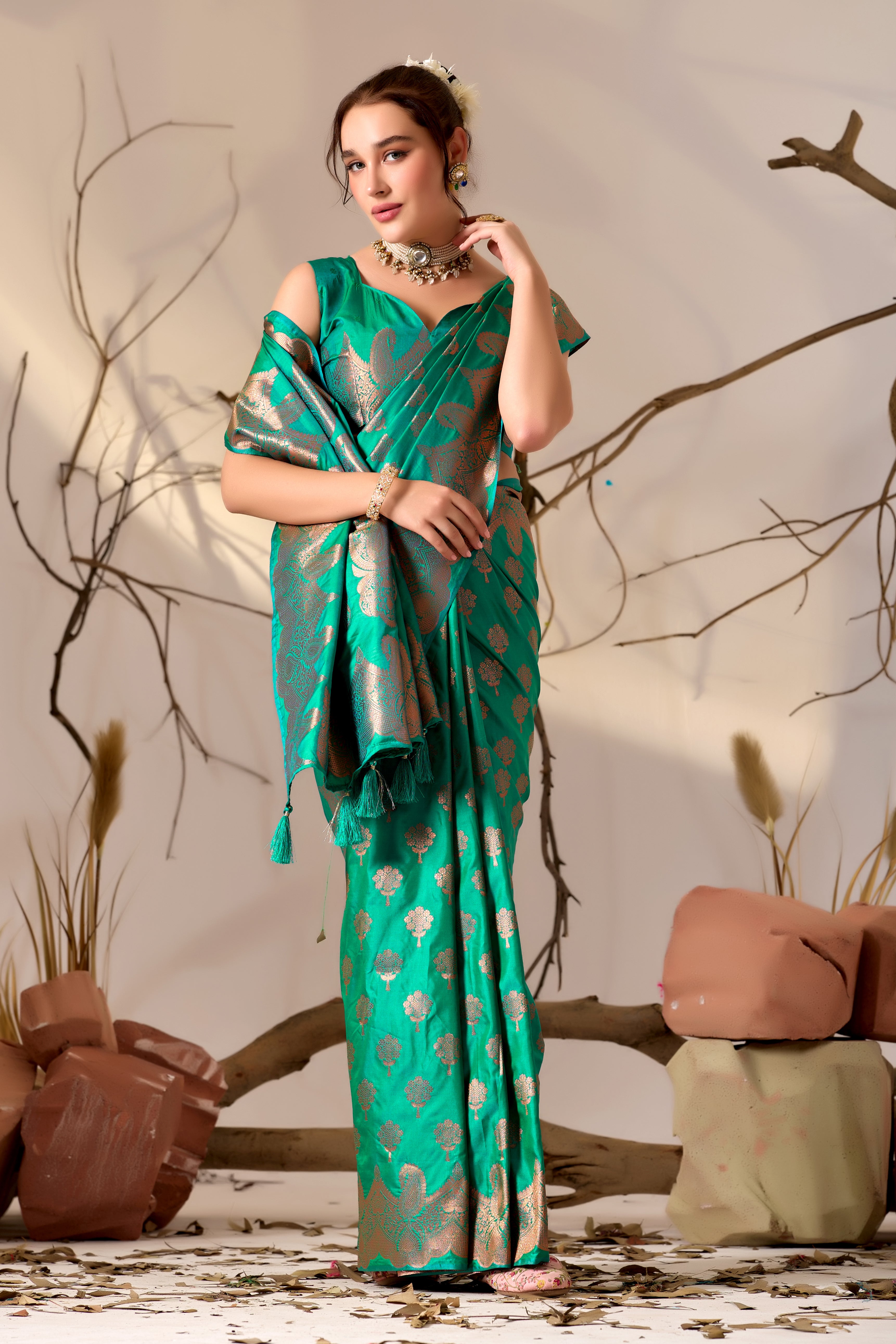 Charita Rose Banarasi Silk in Perrot Green