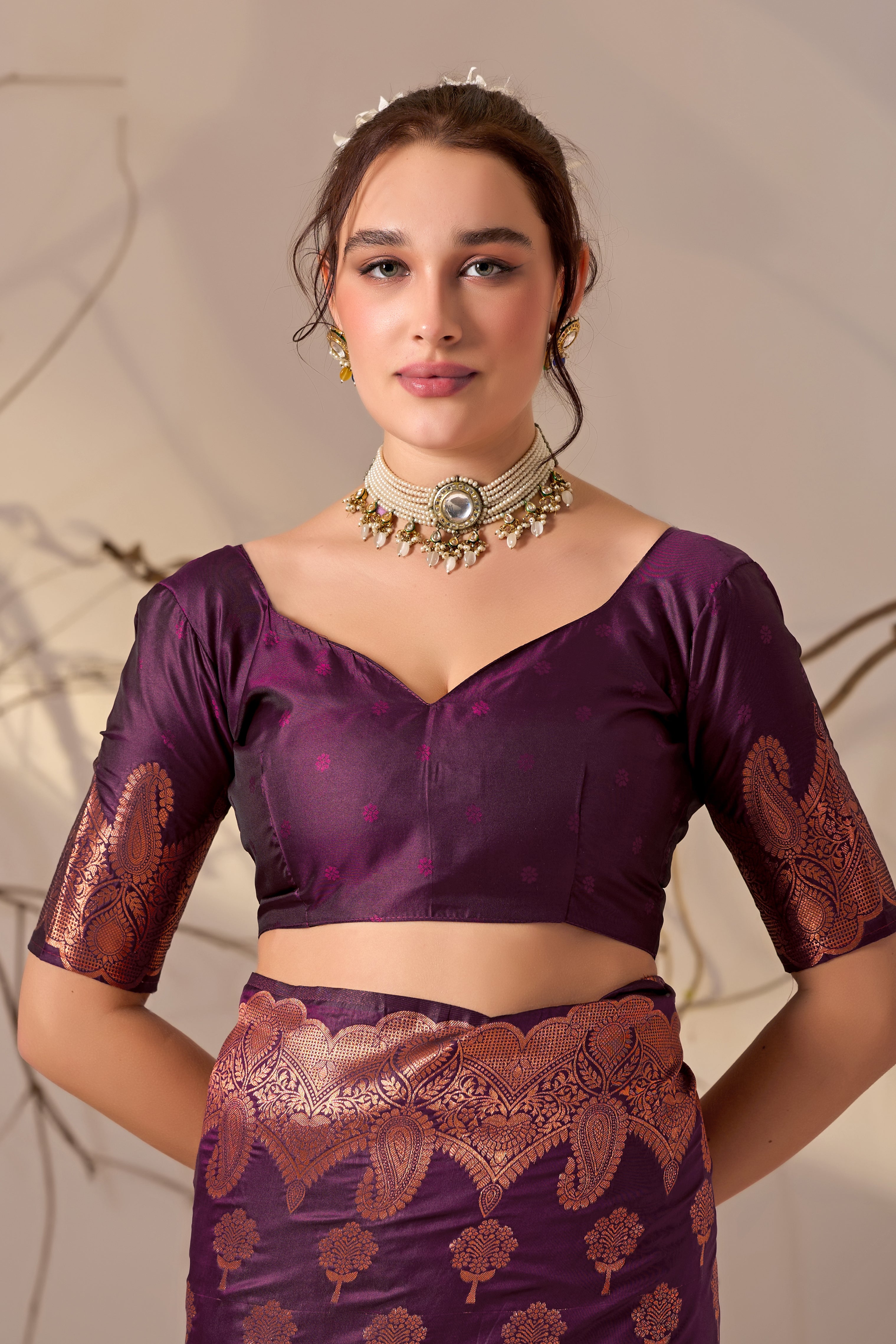Charita Rose Banarasi Silk in Wine