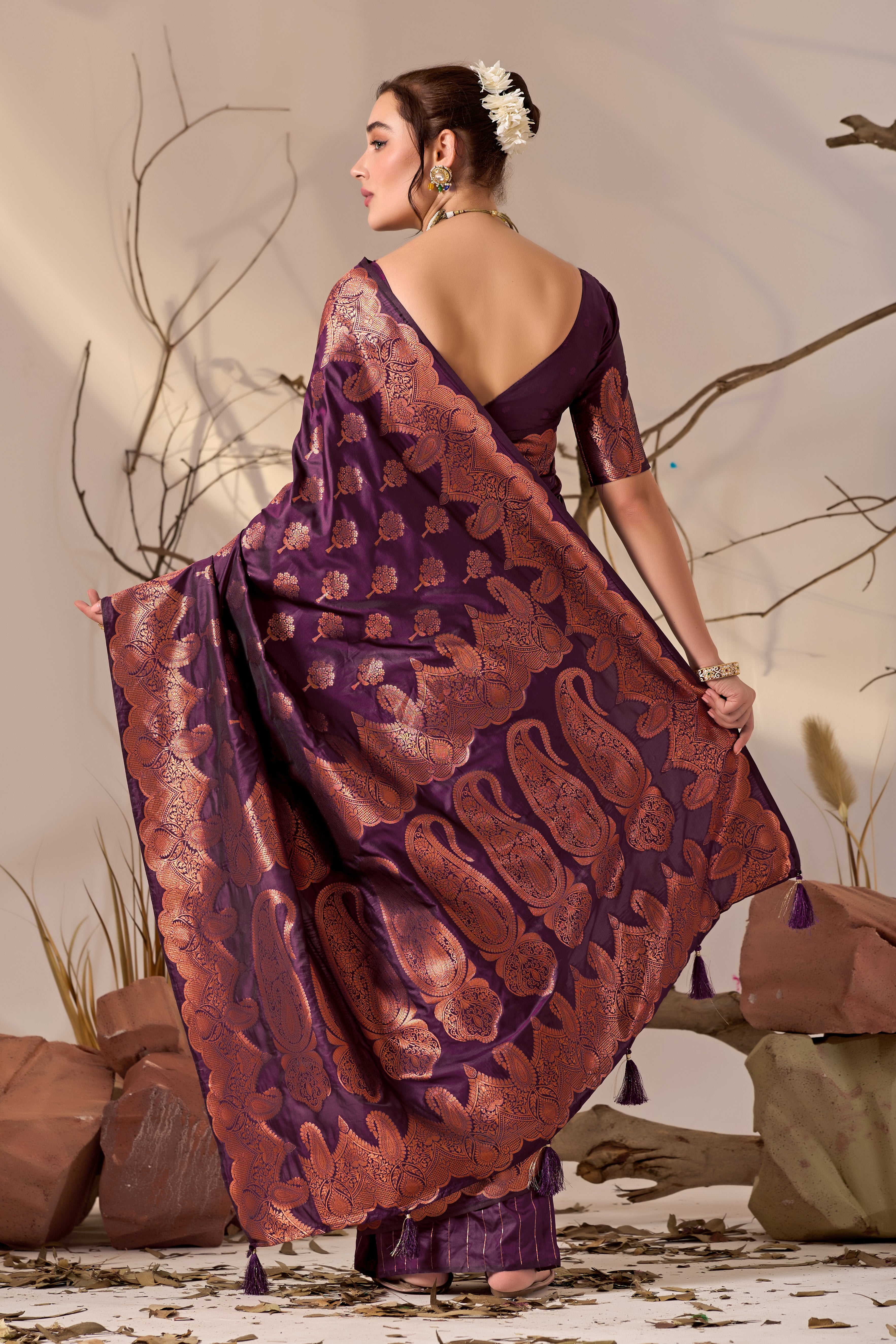 Charita Rose Banarasi Silk in Wine