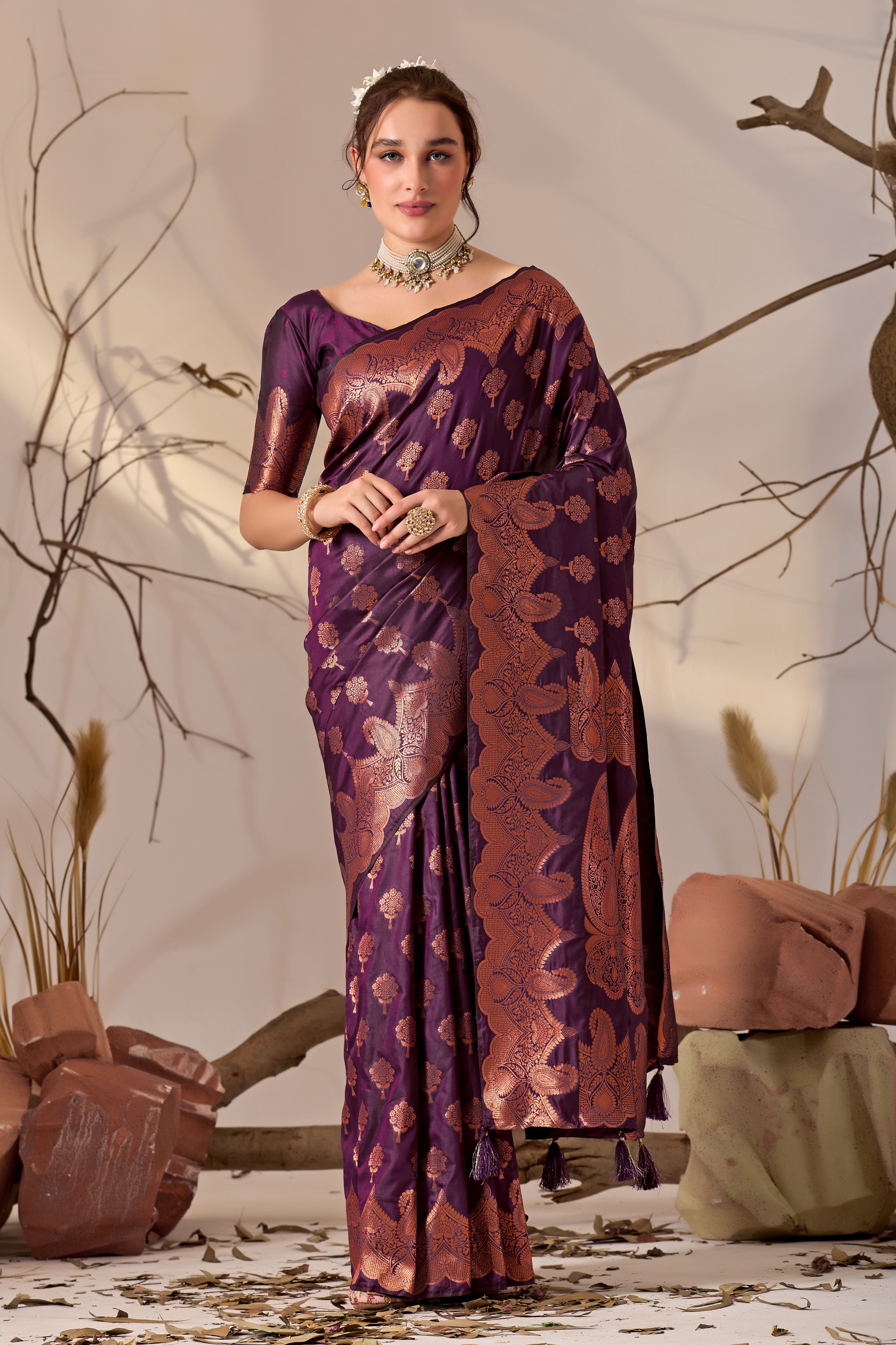 Charita Rose Banarasi Silk in Wine