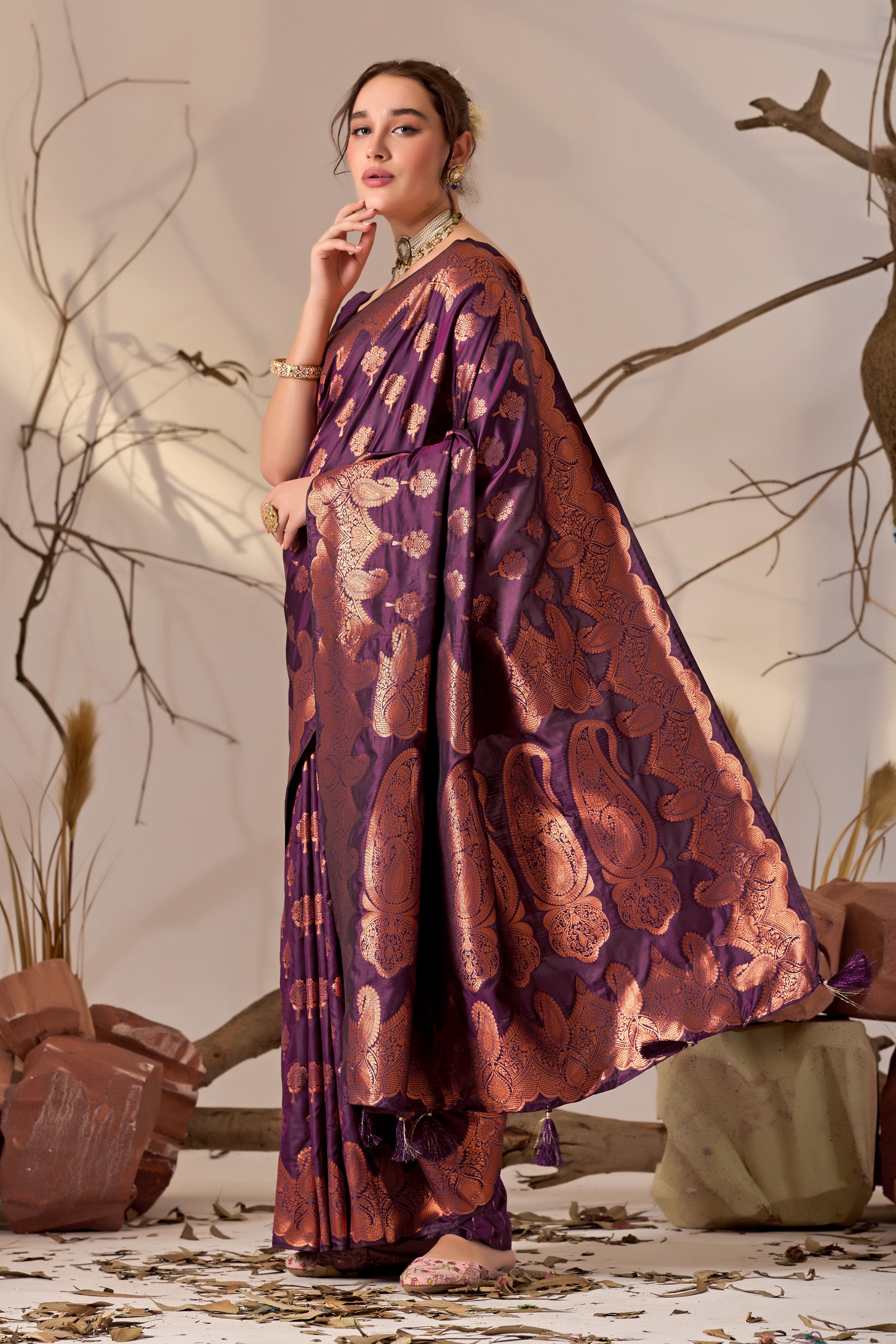 Charita Rose Banarasi Silk in Wine