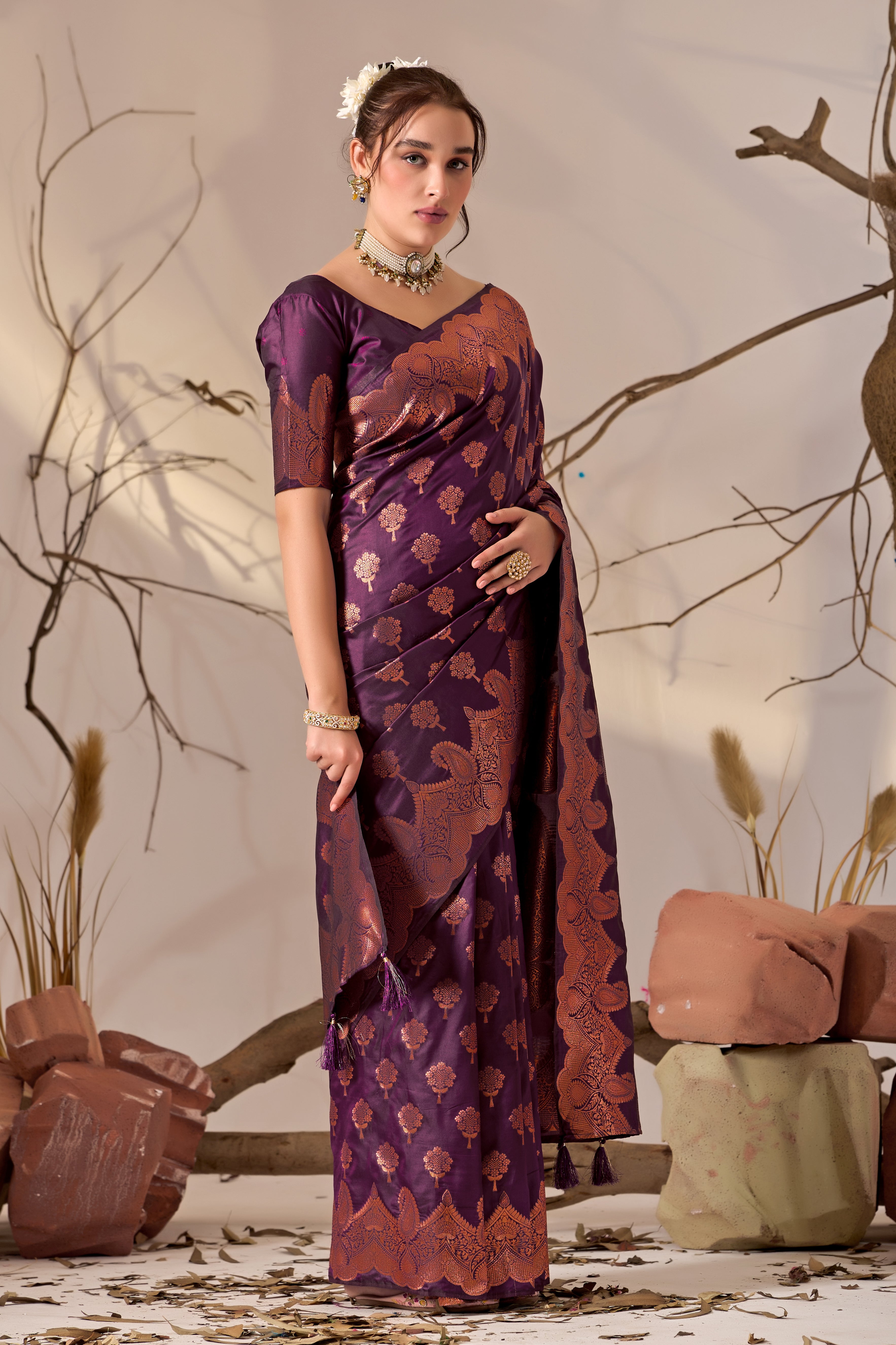 Charita Rose Banarasi Silk in Wine