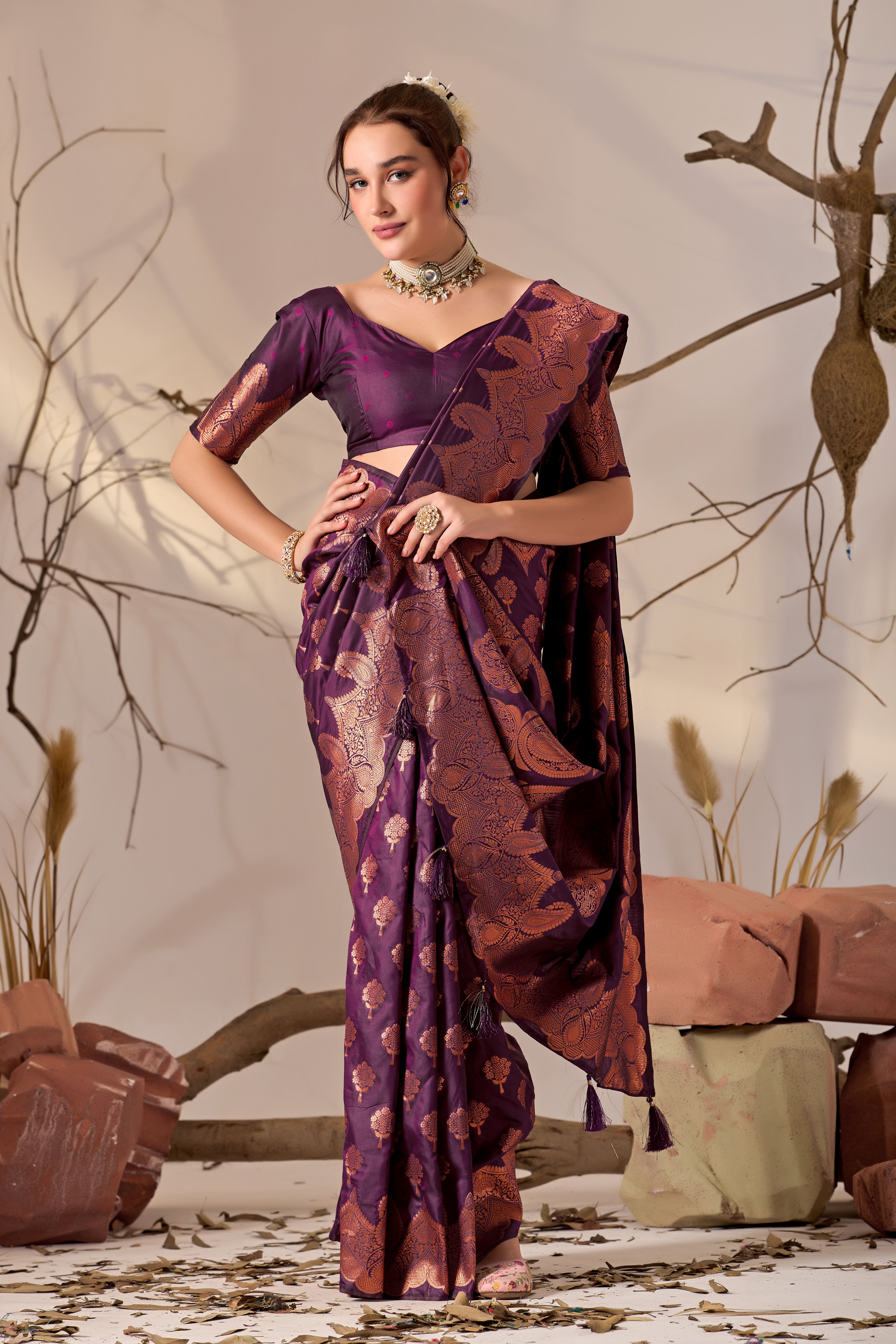 Charita Rose Banarasi Silk in Wine