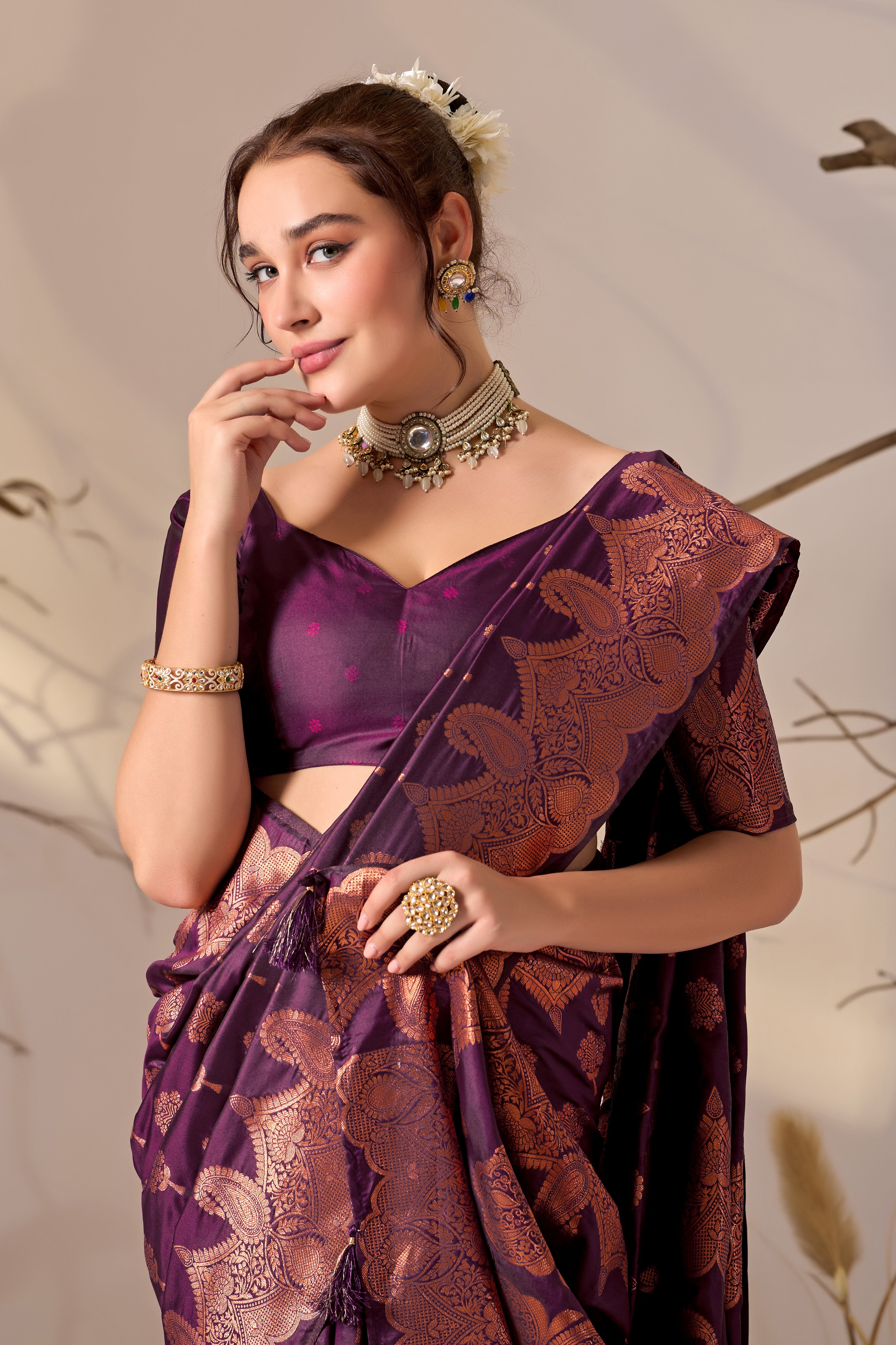 Charita Rose Banarasi Silk in Wine