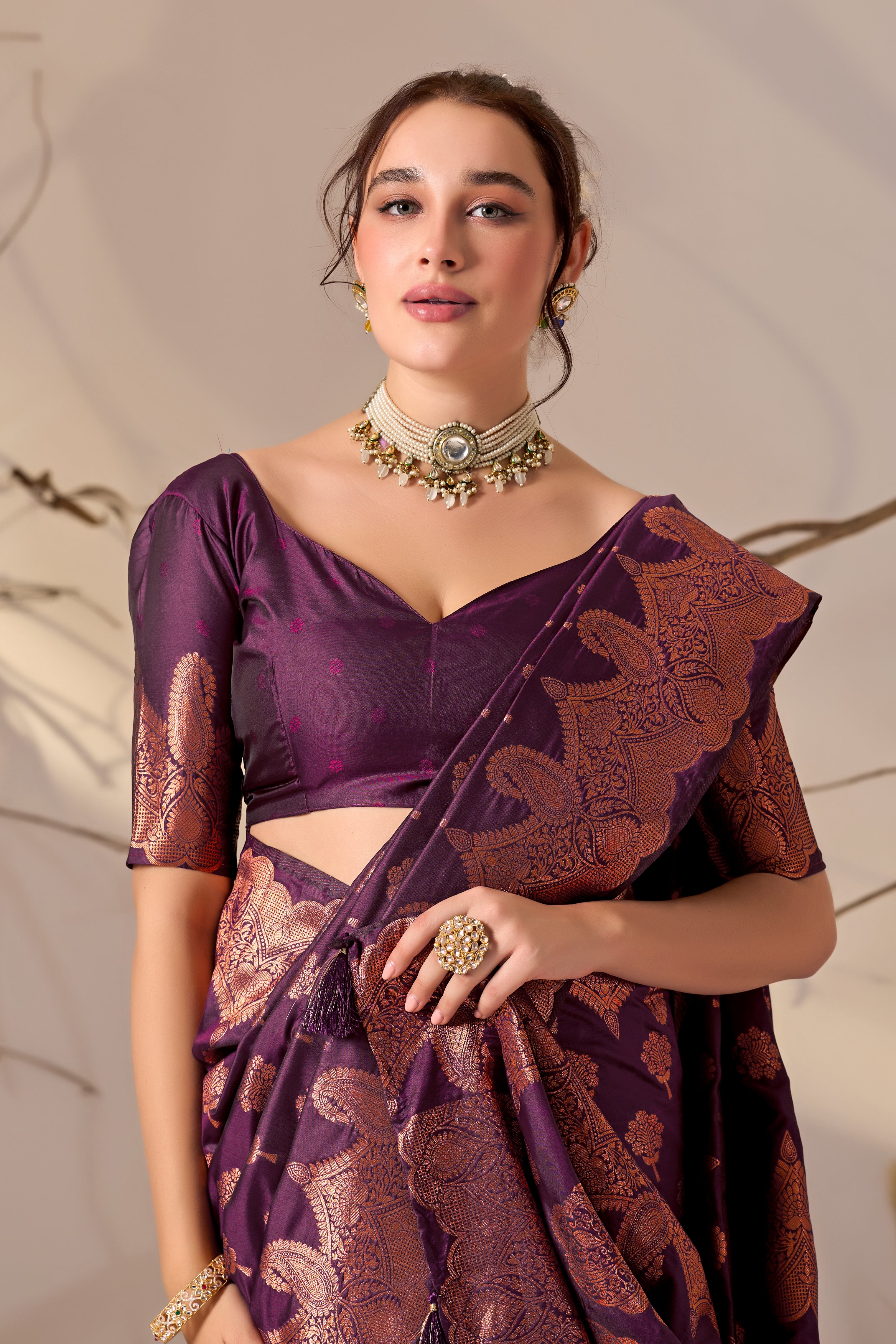Charita Rose Banarasi Silk in Wine