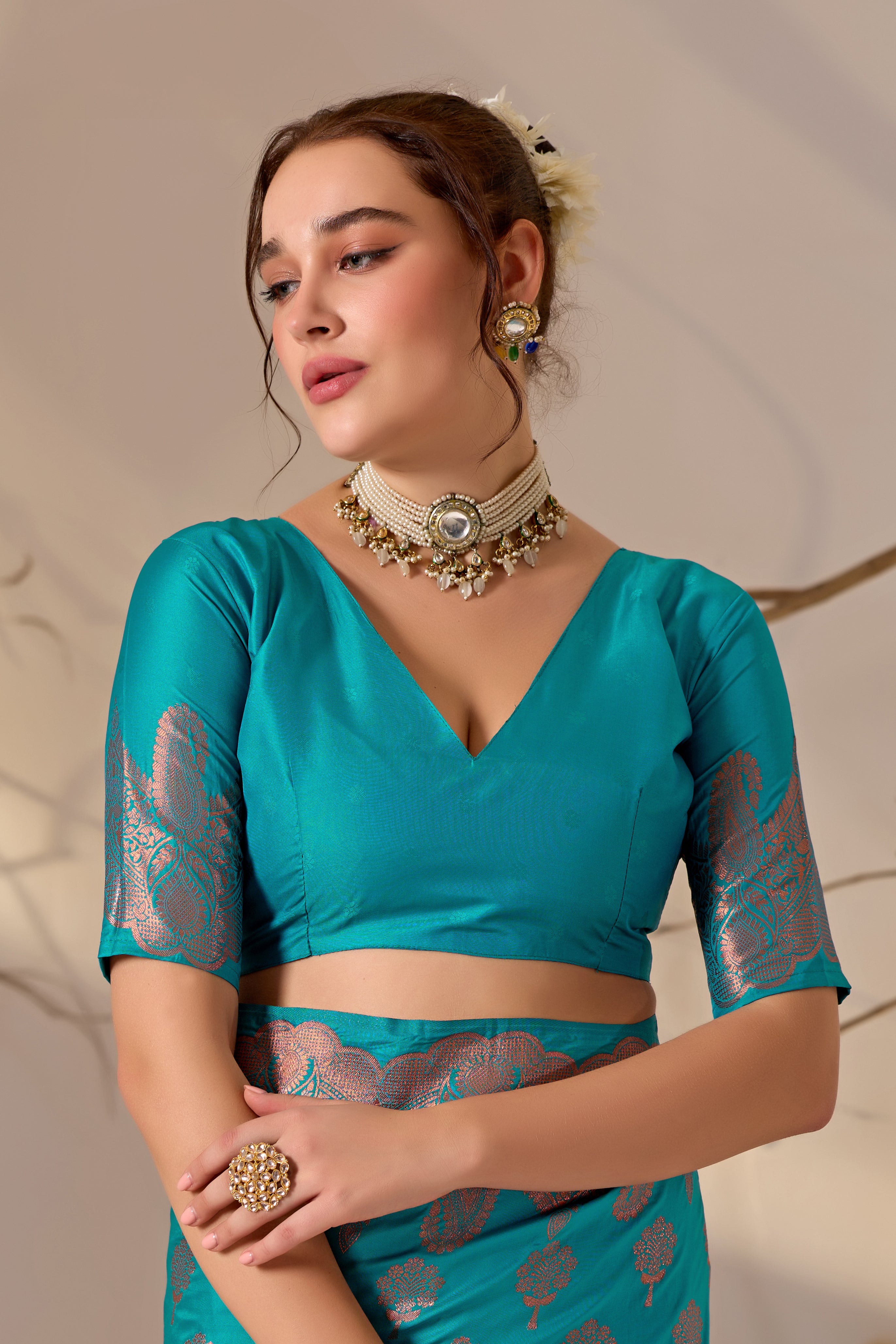 Charita Rose Banarasi Silk in Firoji