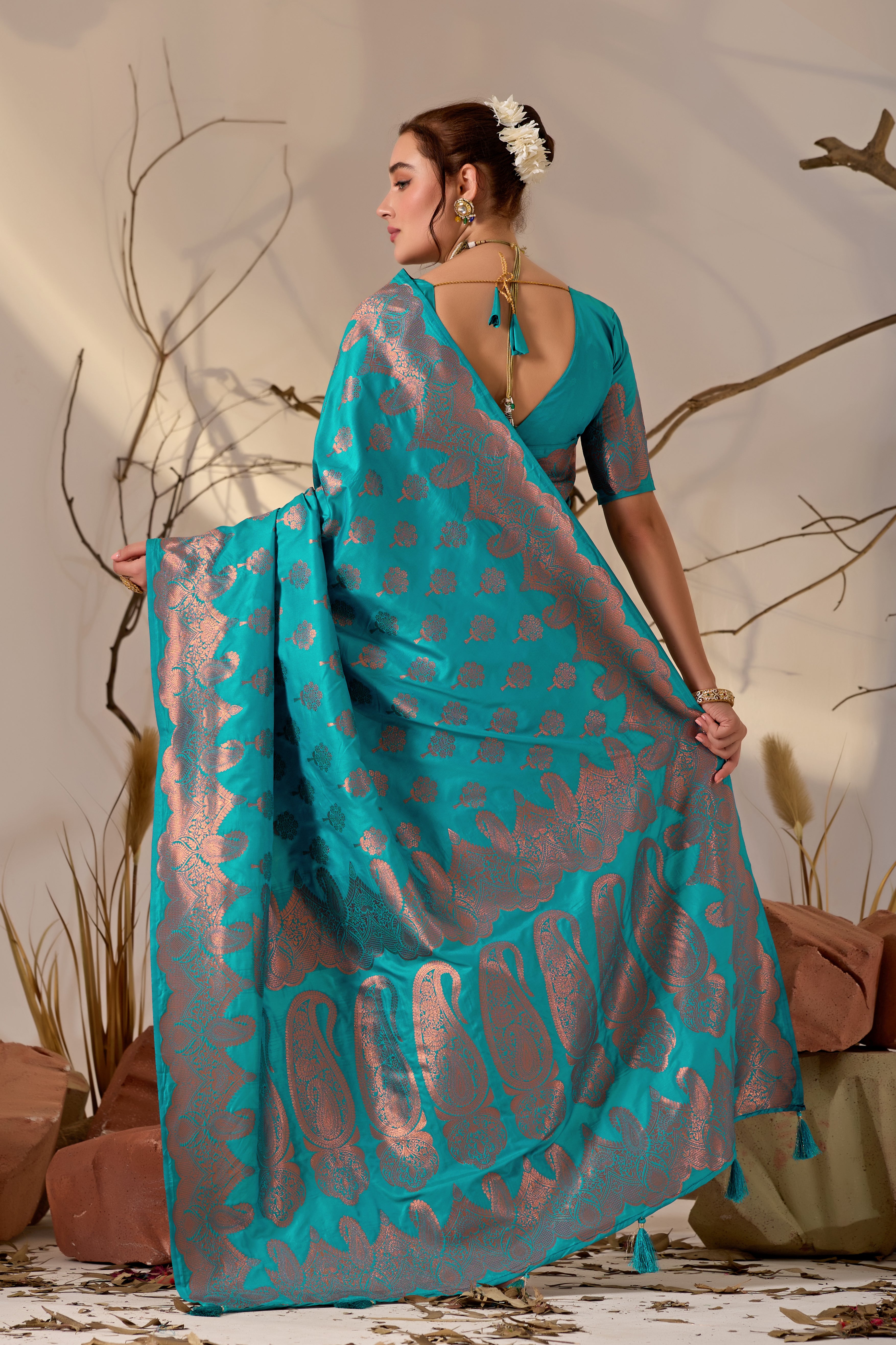 Charita Rose Banarasi Silk in Firoji