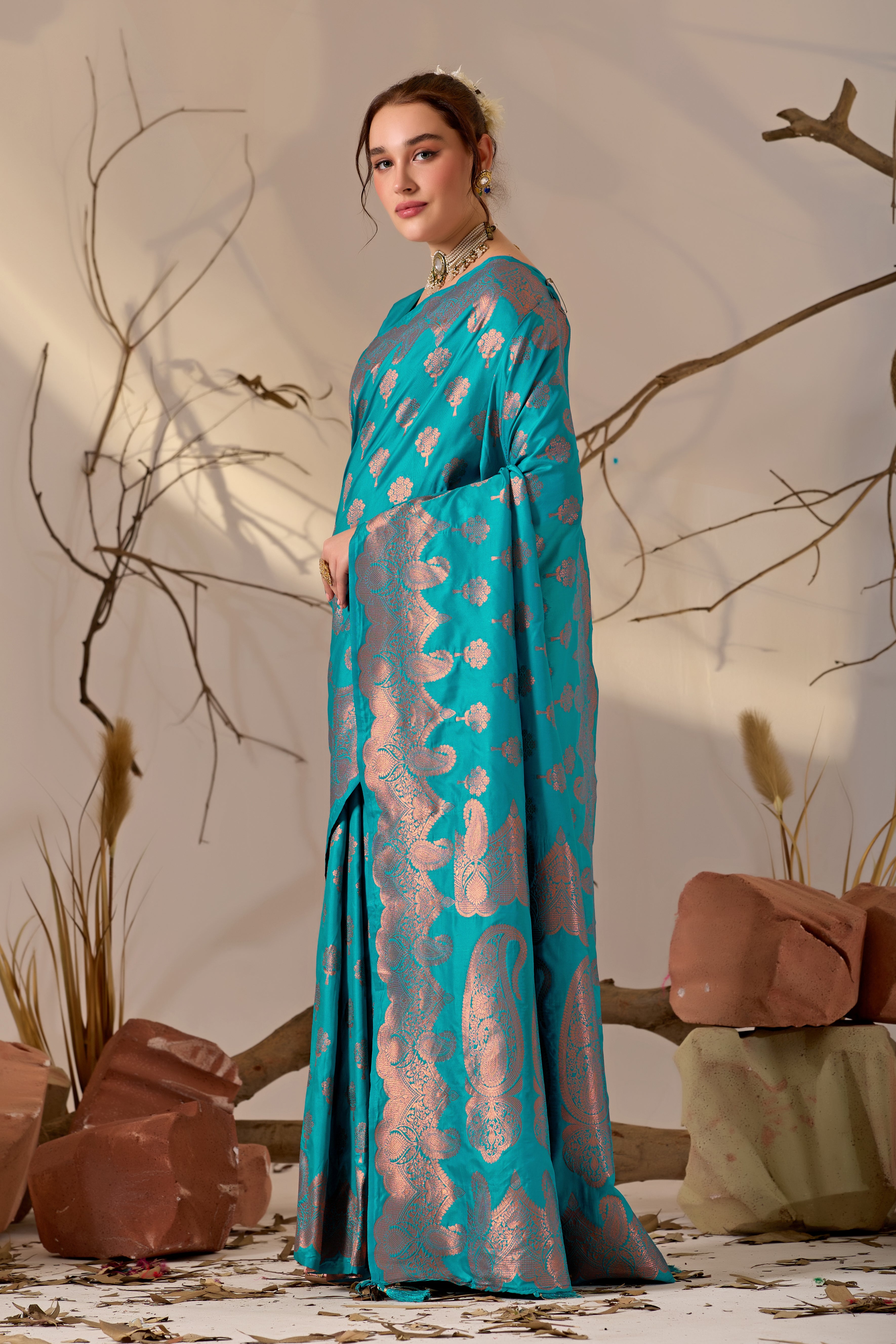 Charita Rose Banarasi Silk in Firoji