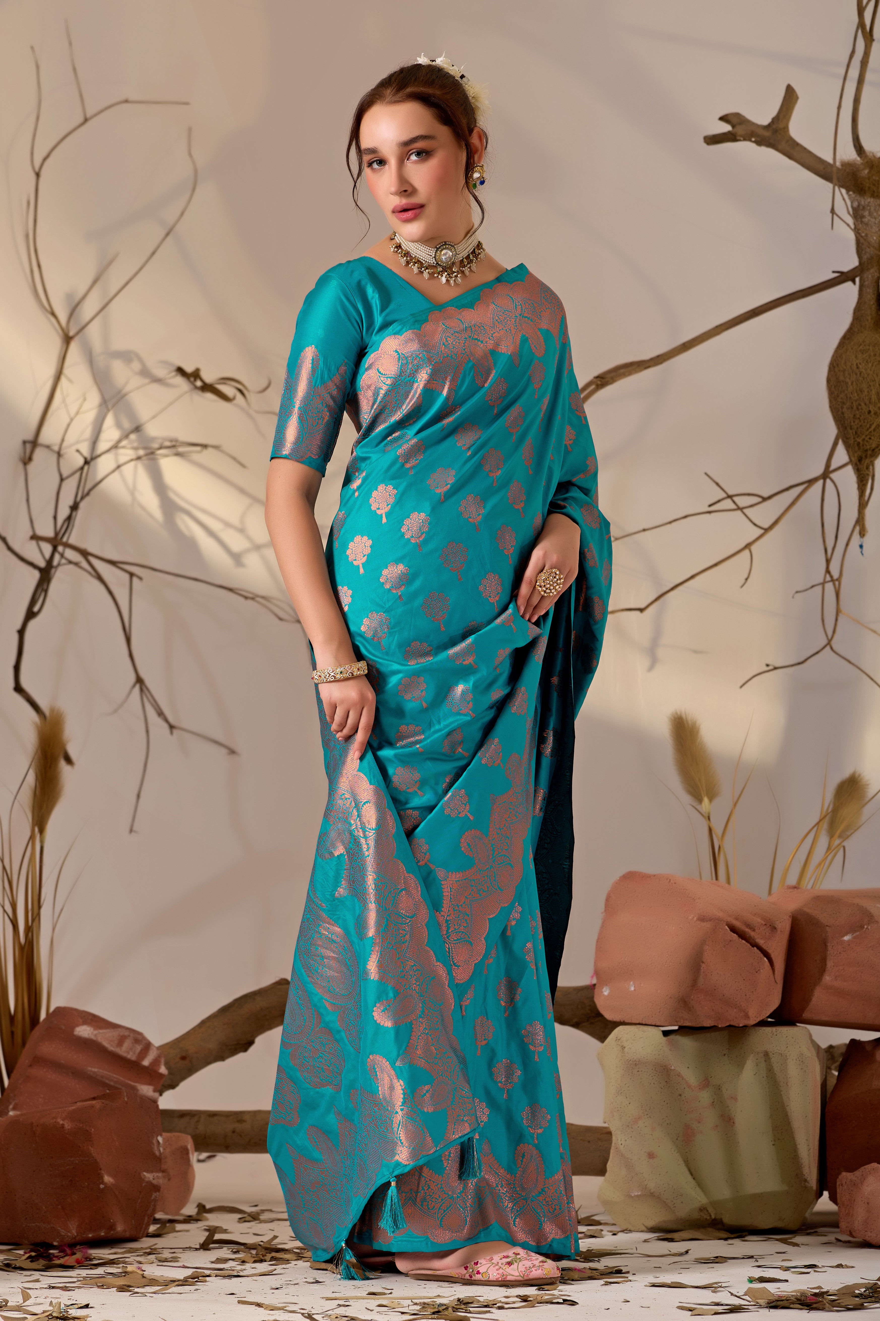 Charita Rose Banarasi Silk in Firoji