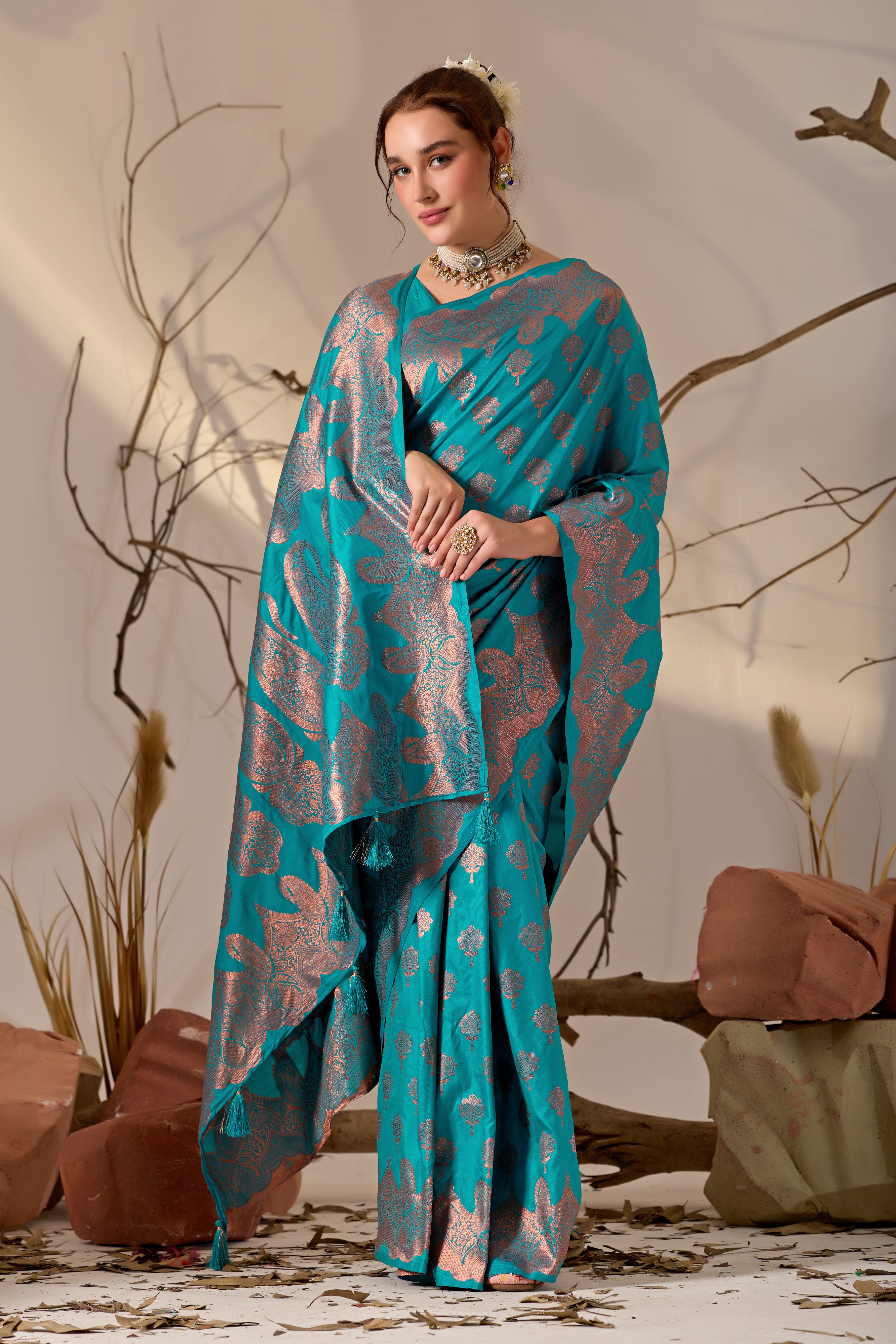 Charita Rose Banarasi Silk in Firoji