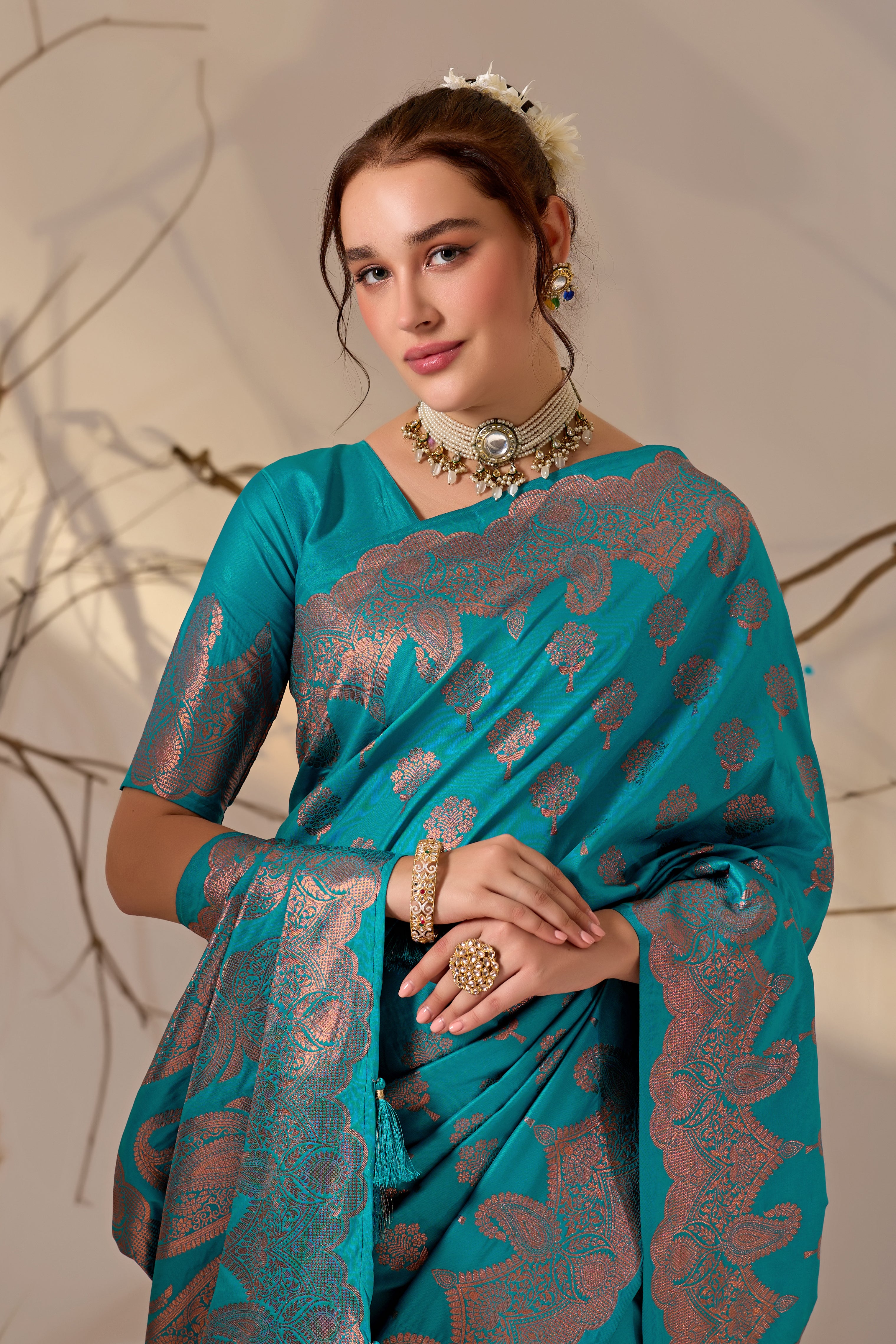 Charita Rose Banarasi Silk in Firoji