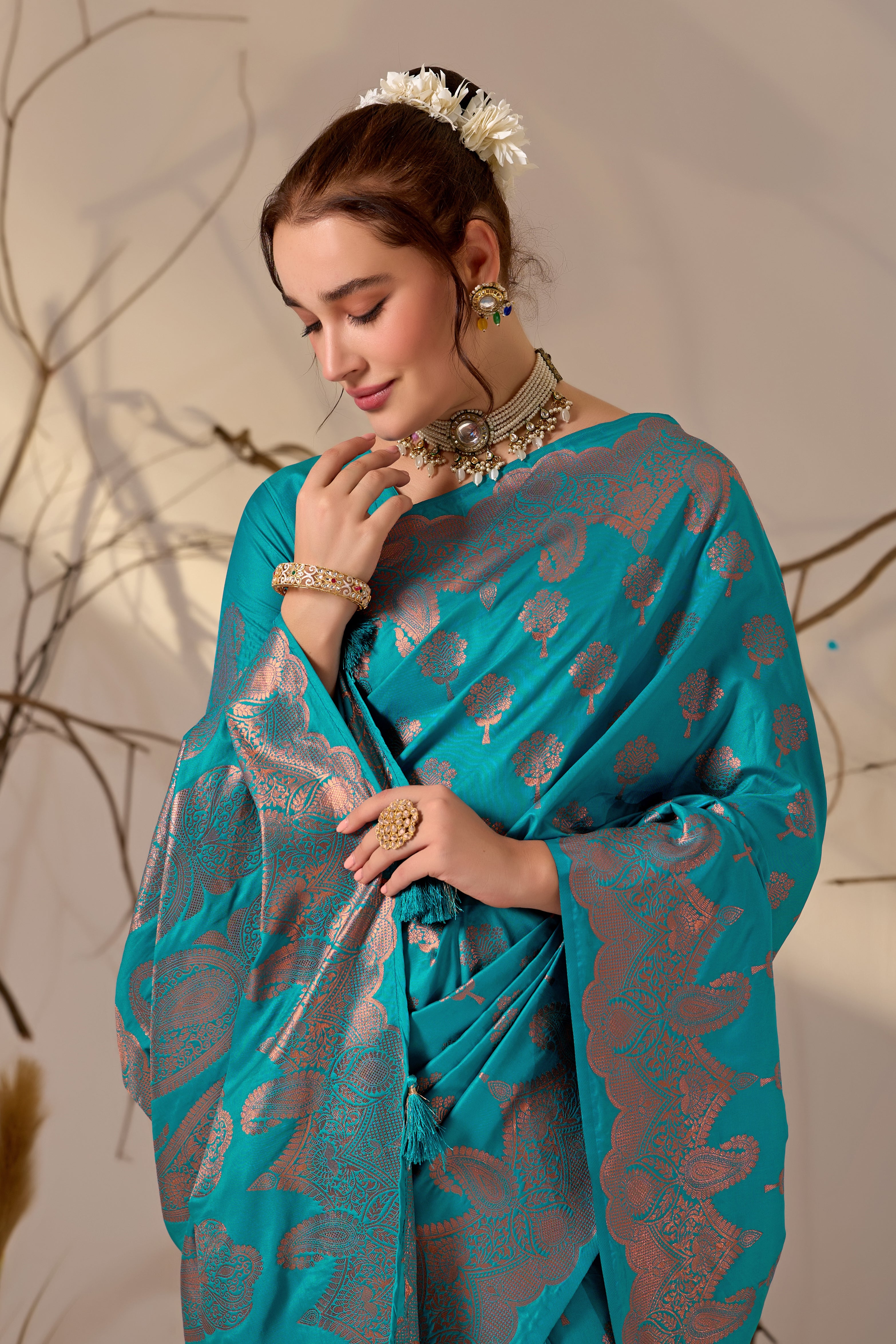 Charita Rose Banarasi Silk in Firoji