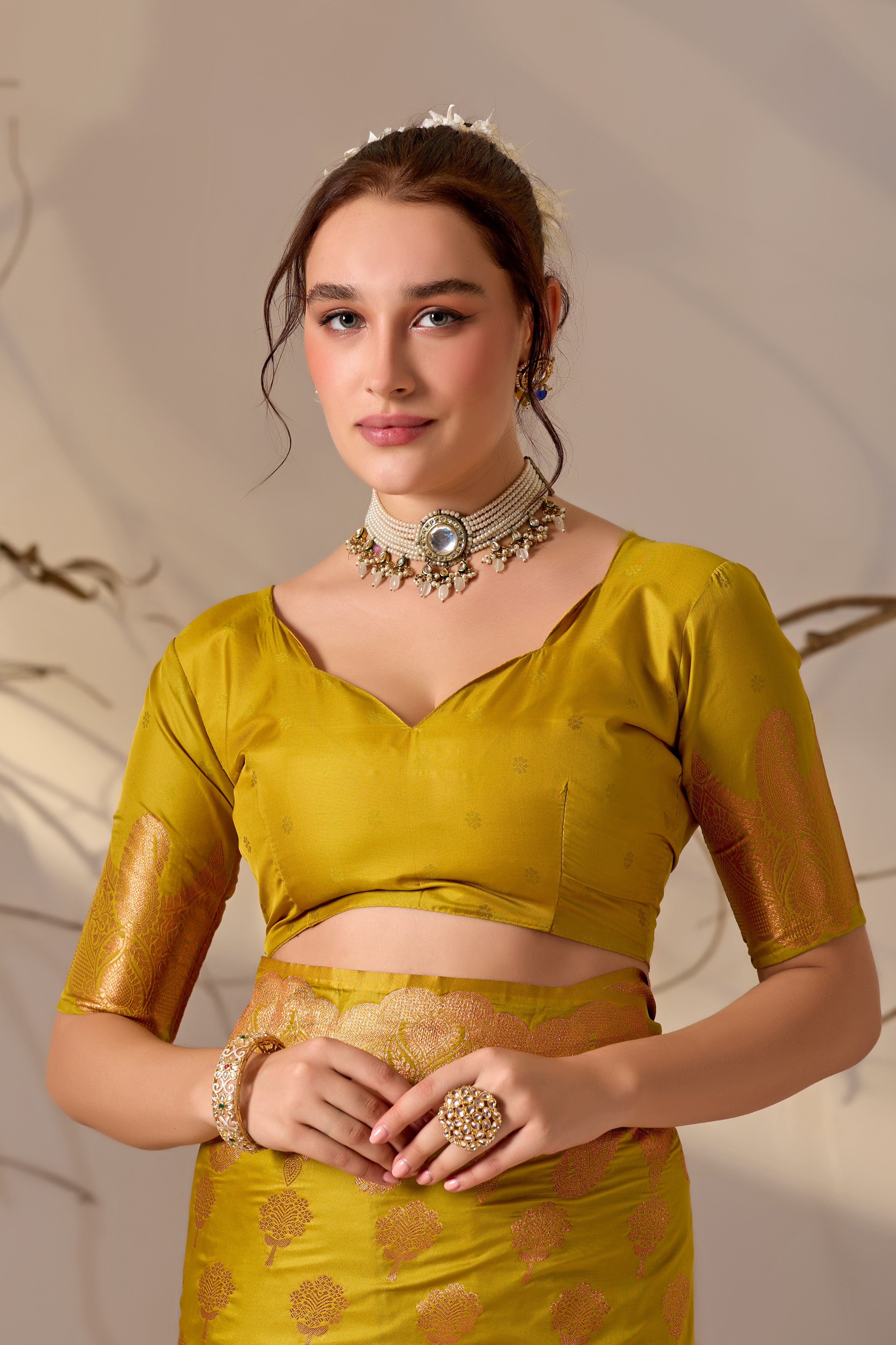 Charita Rose Banarasi Silk in Mahendi