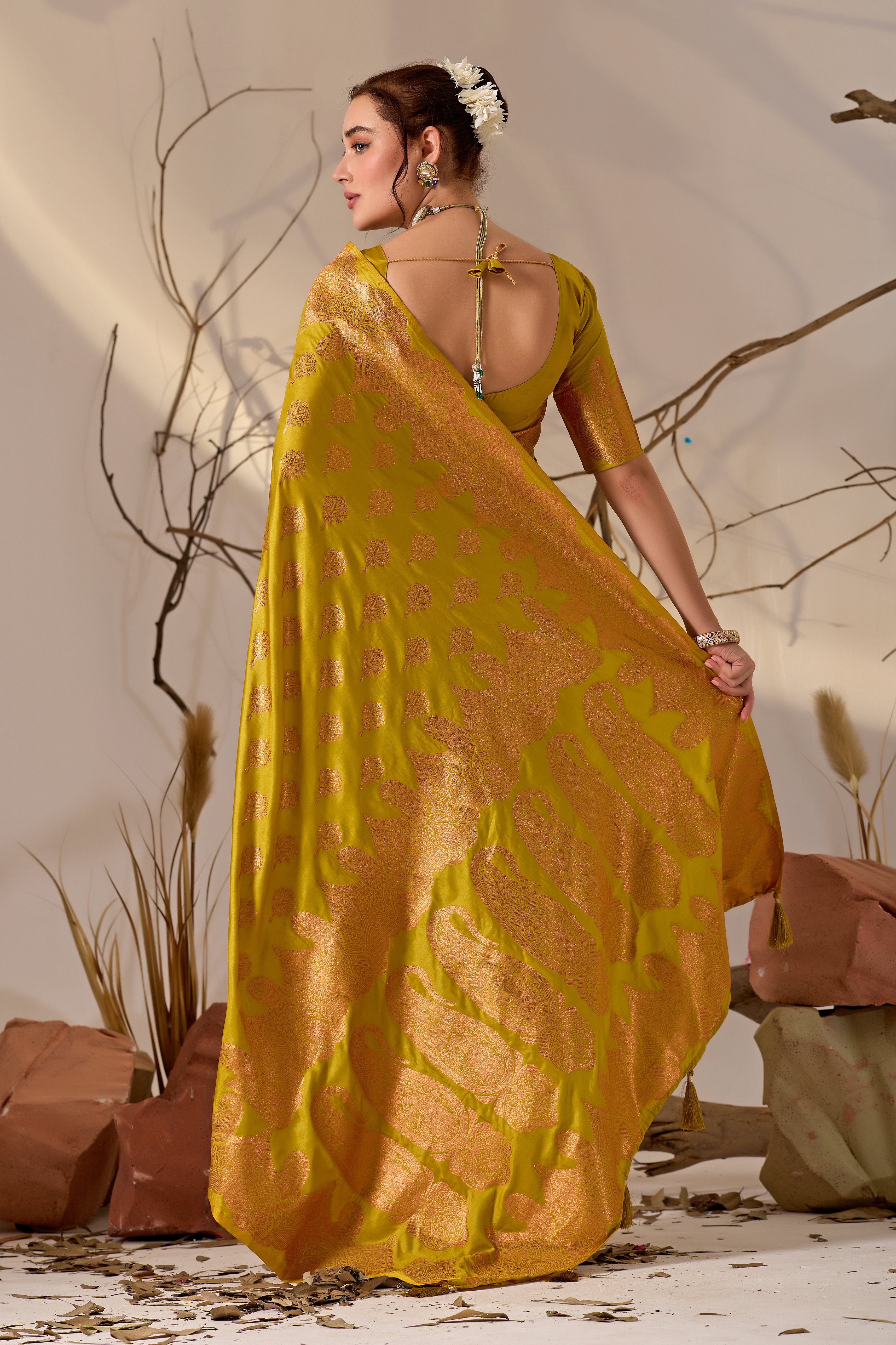 Charita Rose Banarasi Silk in Mahendi