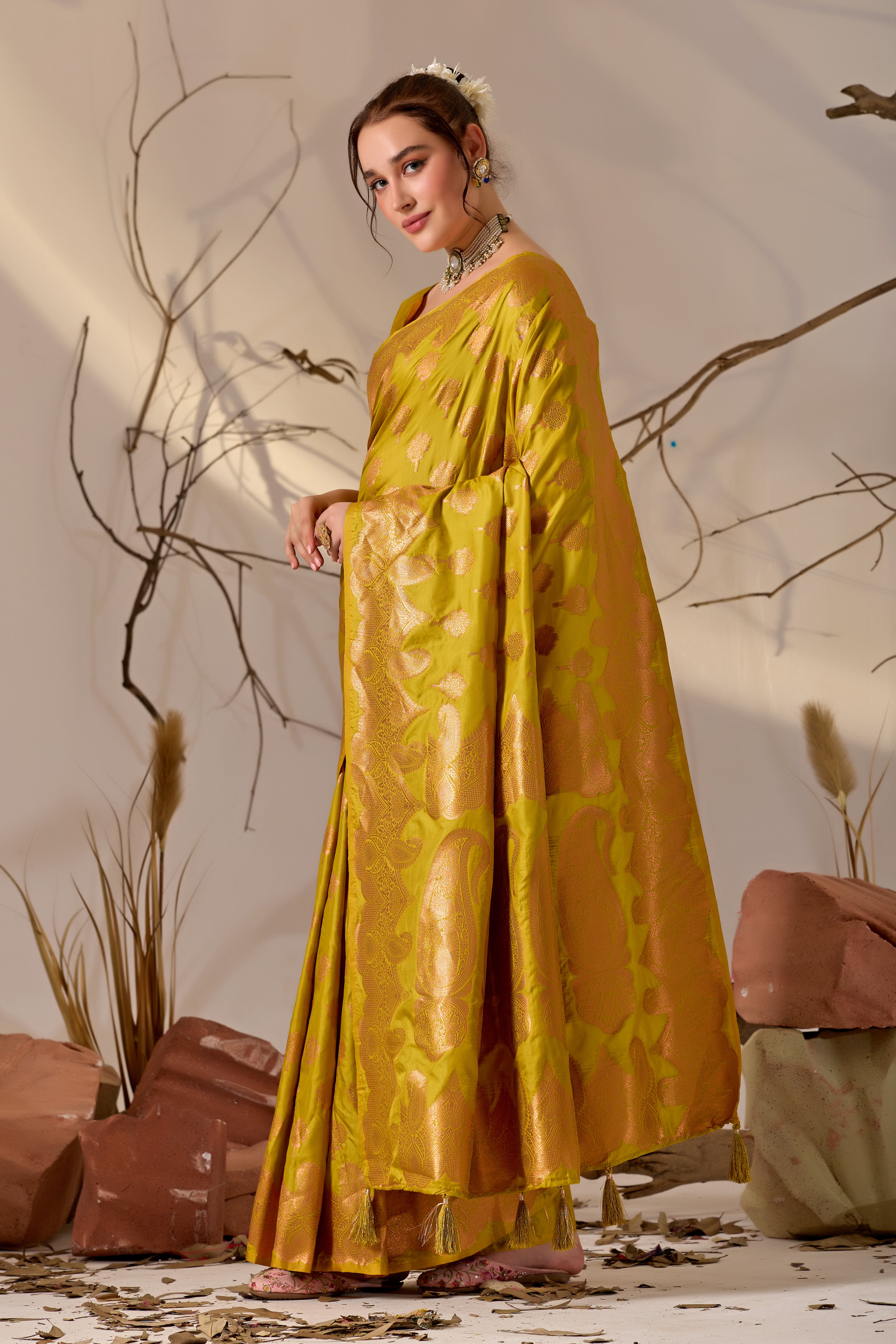 Charita Rose Banarasi Silk in Mahendi