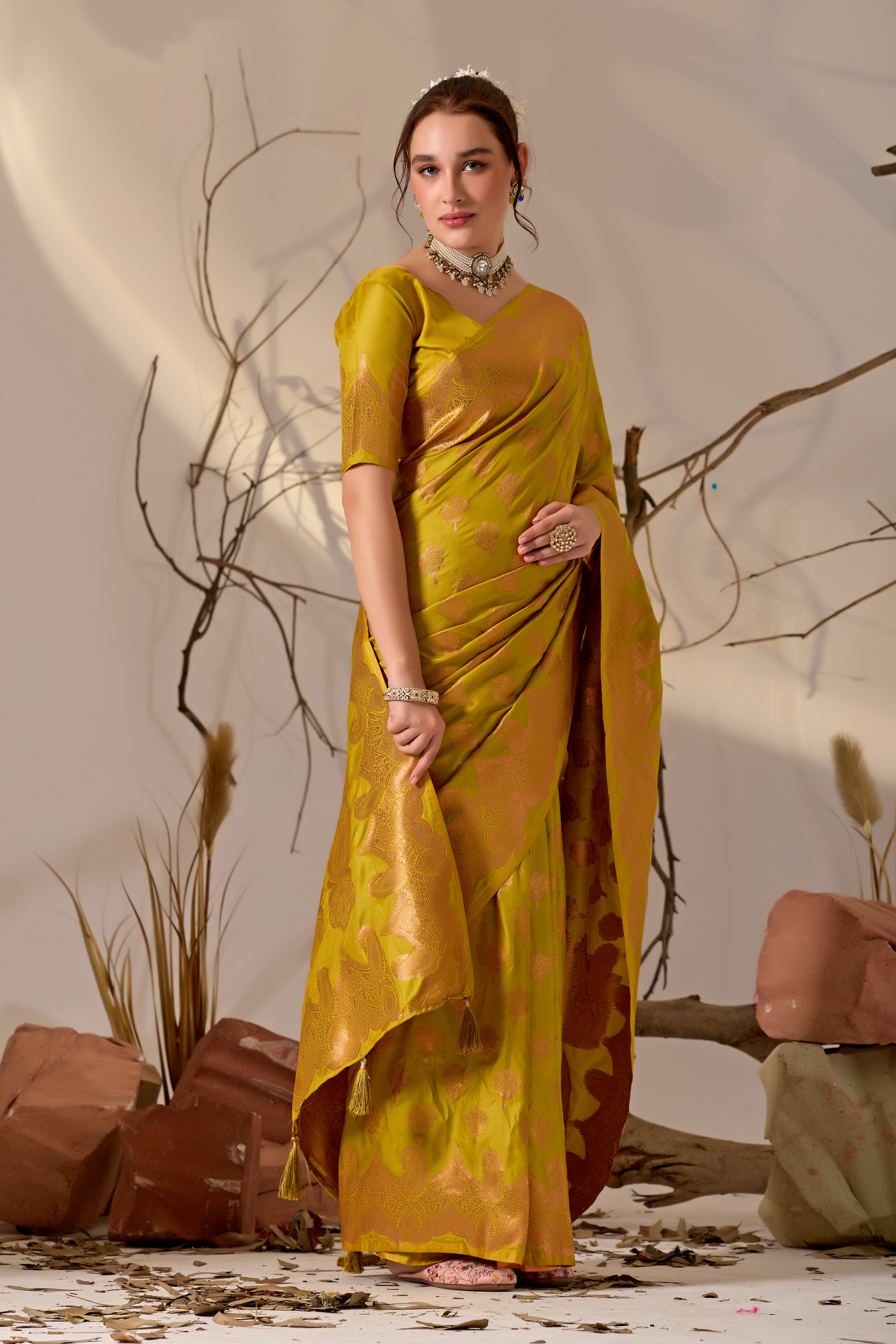 Charita Rose Banarasi Silk in Mahendi