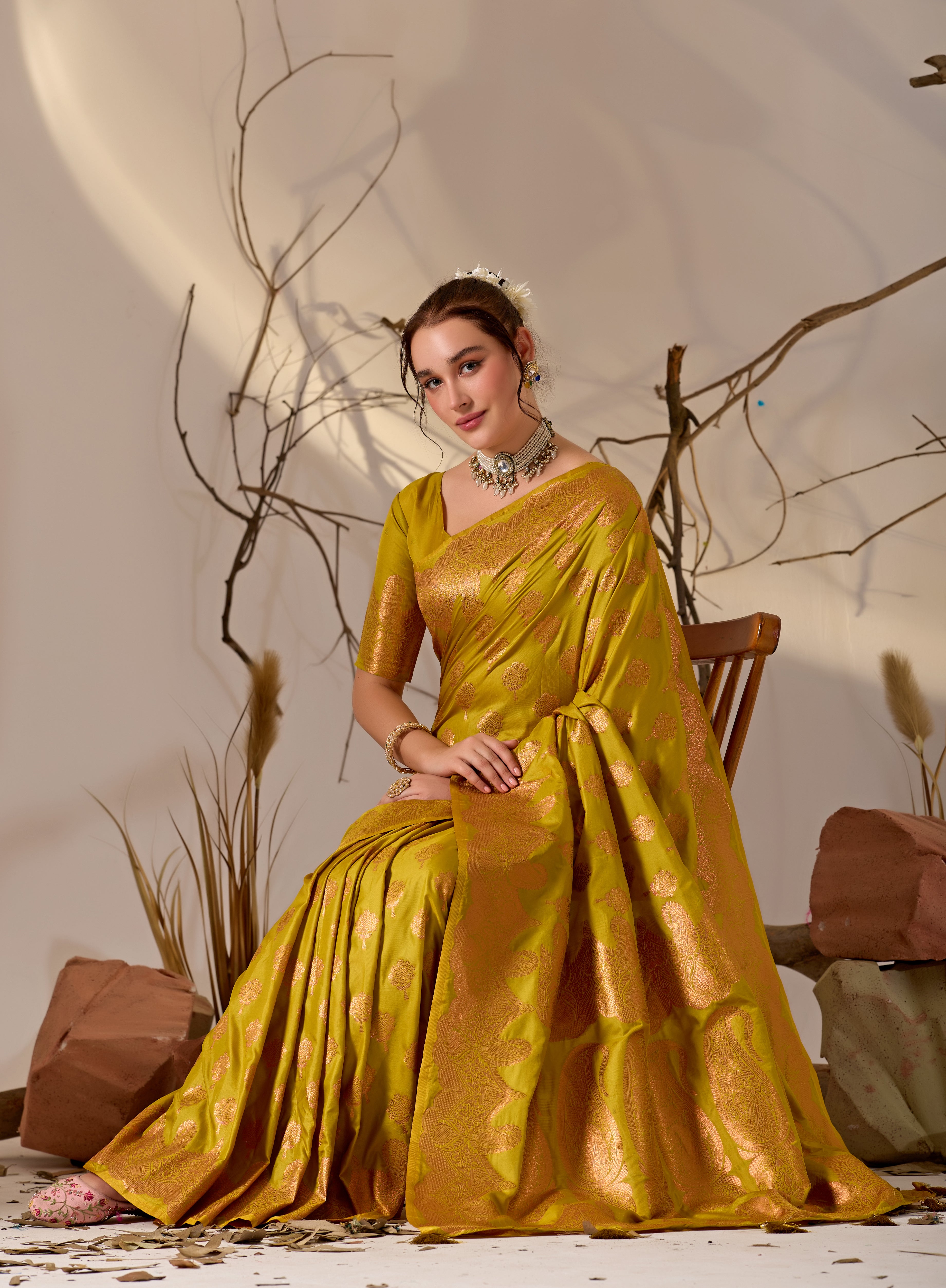 Charita Rose Banarasi Silk in Mahendi