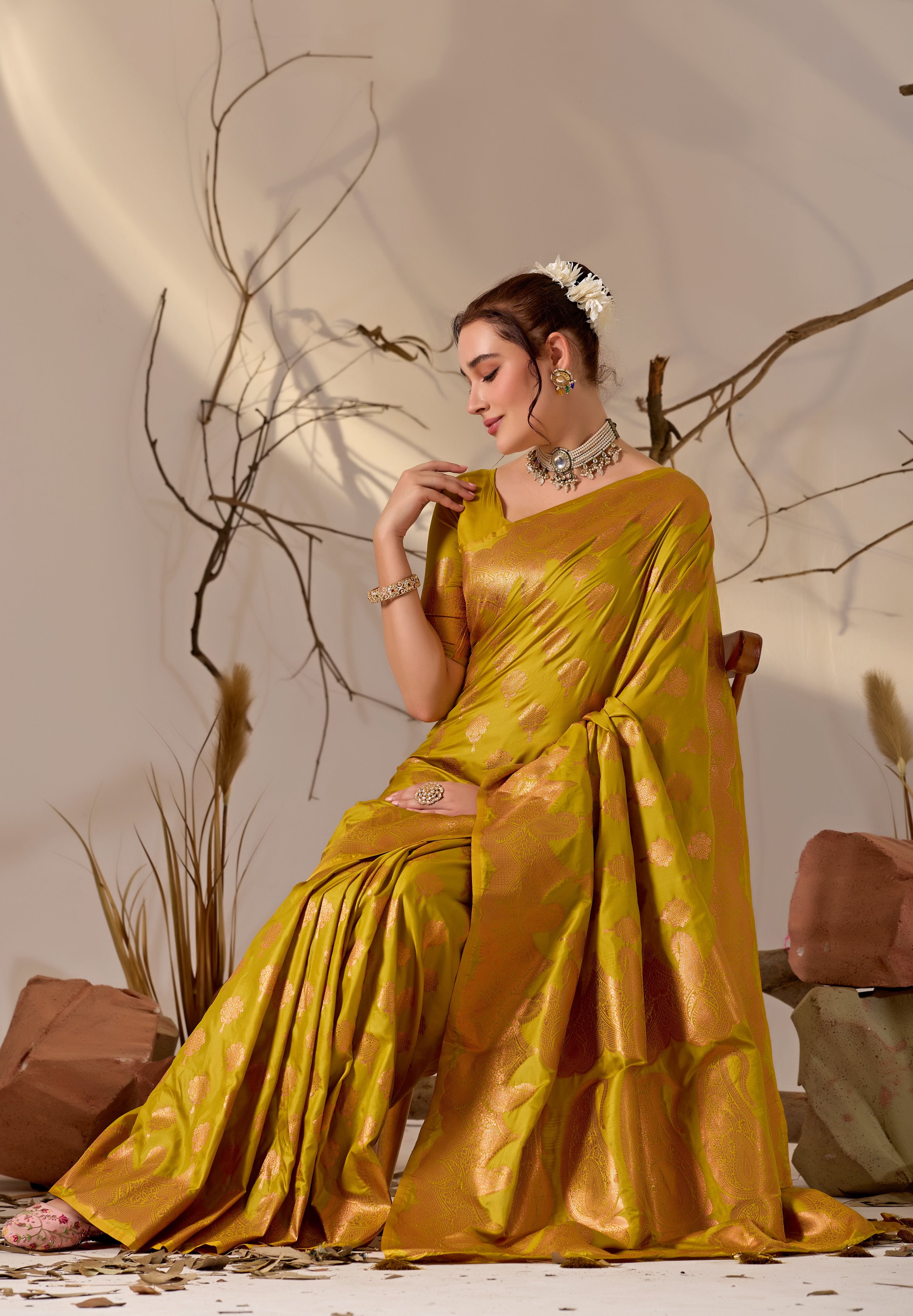 Charita Rose Banarasi Silk in Mahendi