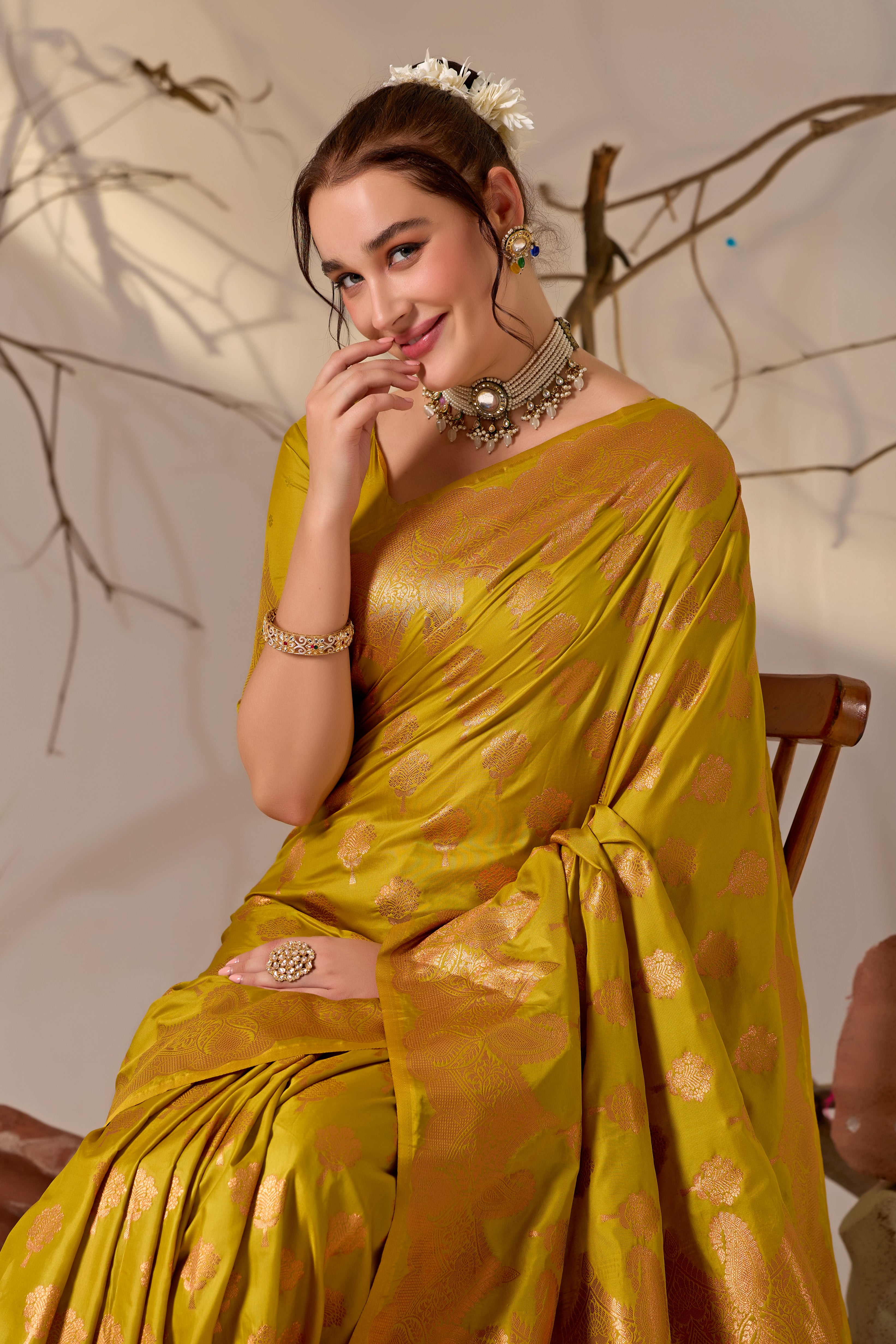 Charita Rose Banarasi Silk in Mahendi