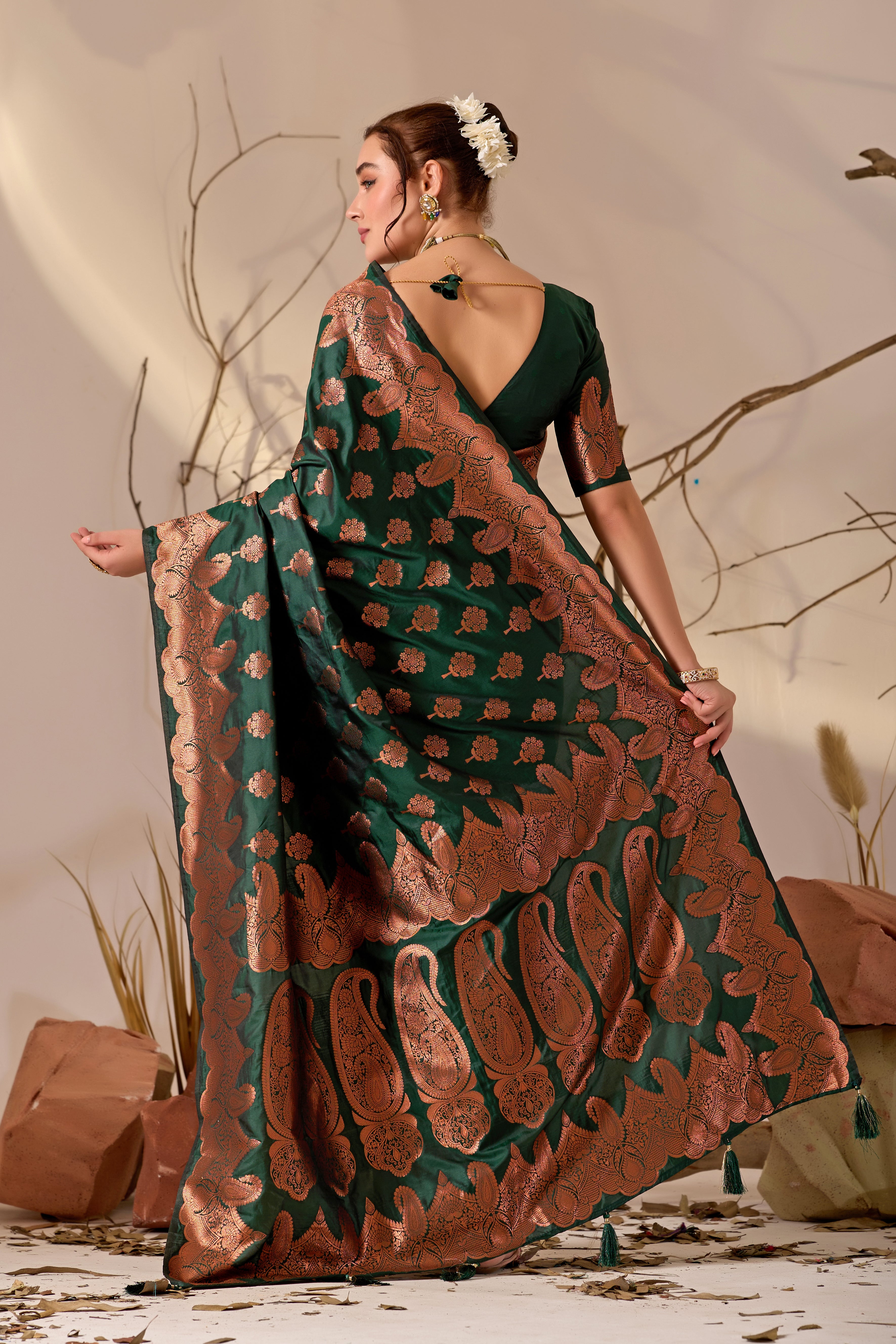 Charita Rose Banarasi Silk in Bottle Green