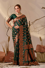 Charita Rose Banarasi Silk in Bottle Green