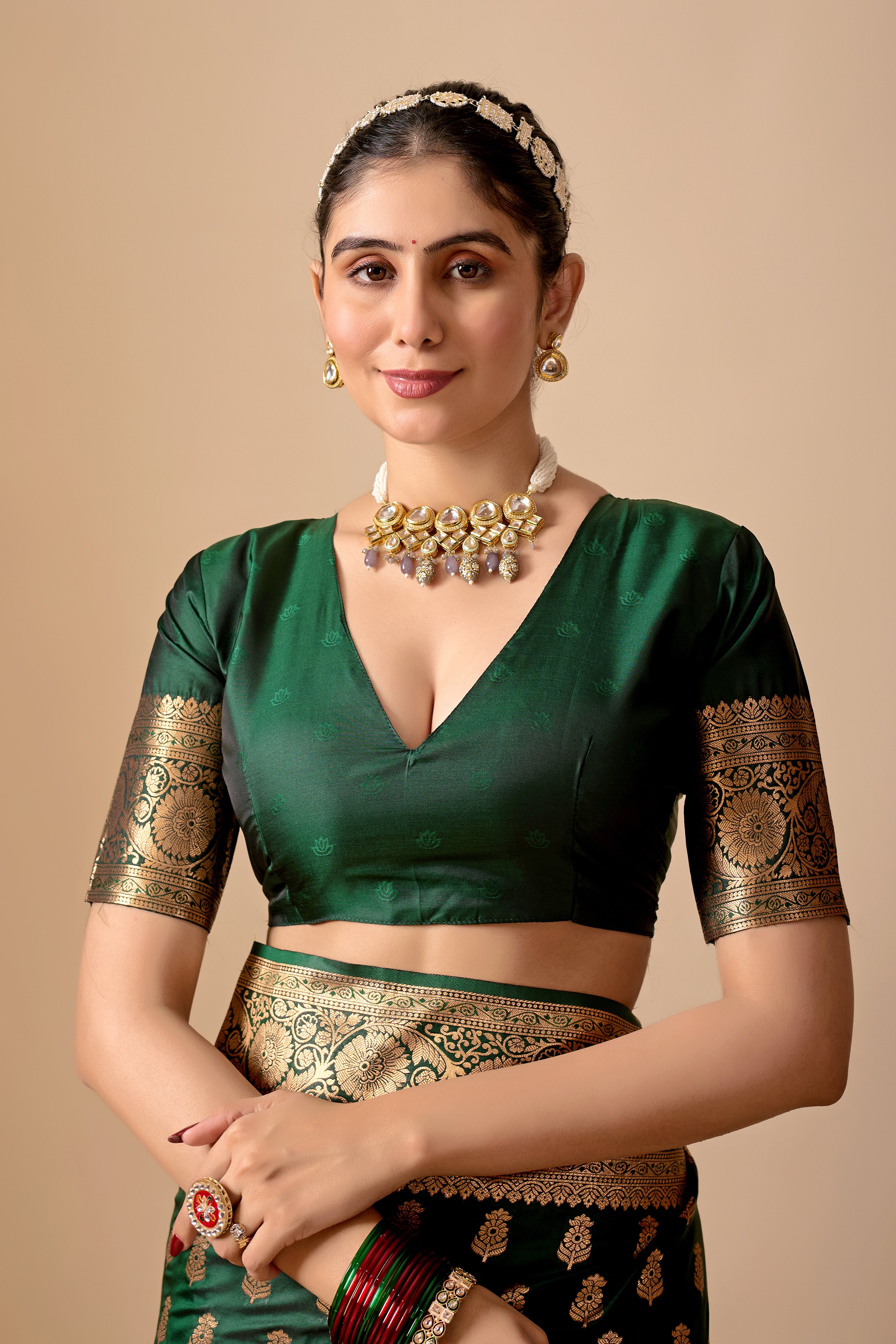 Tulip Banarasi Silk Saree in Bottle Green