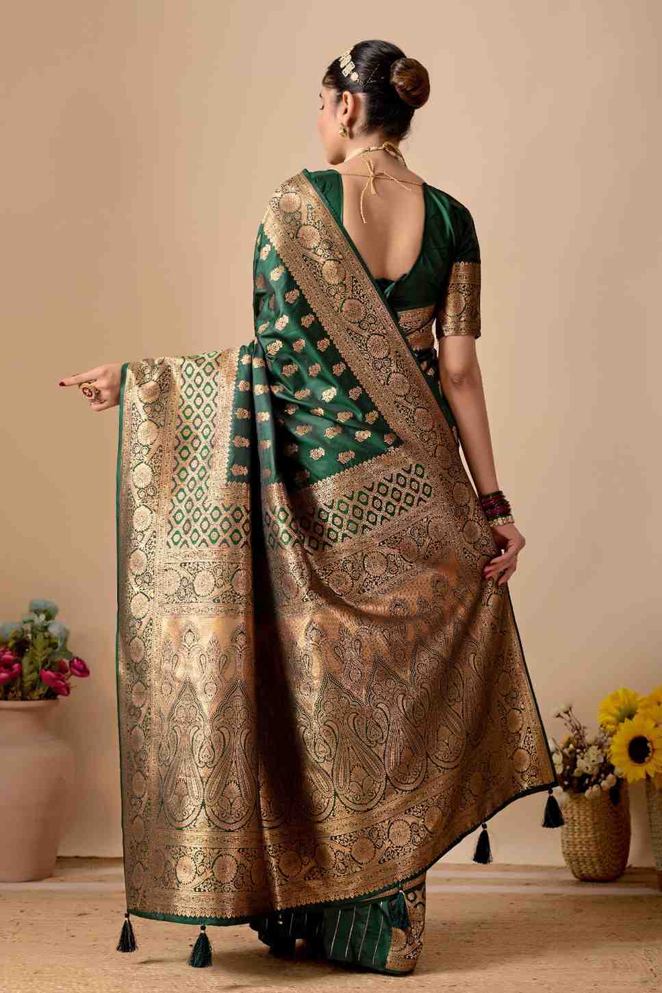 Tulip Banarasi Silk Saree in Bottle Green
