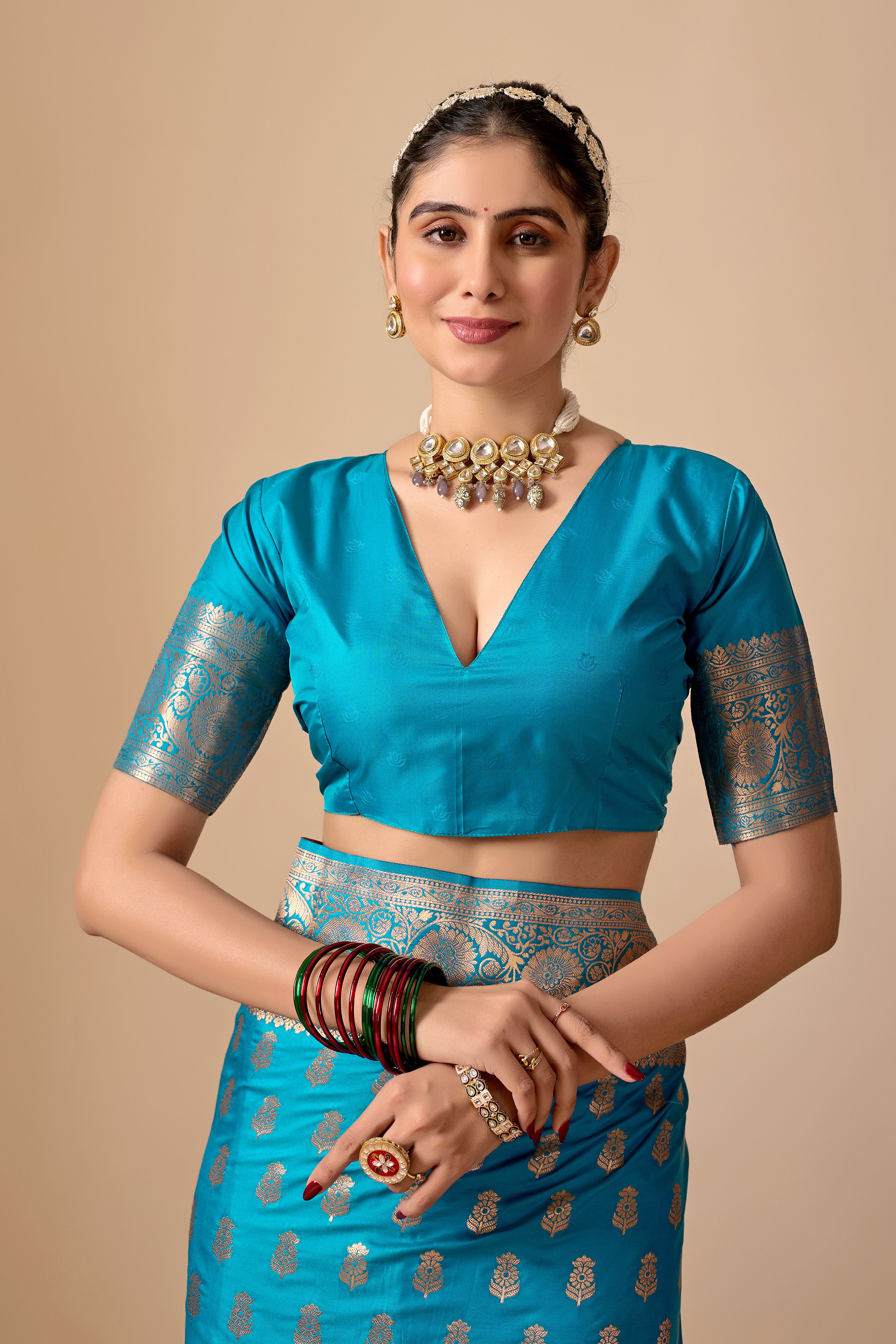 Tulip Banarasi Silk Saree in Rama