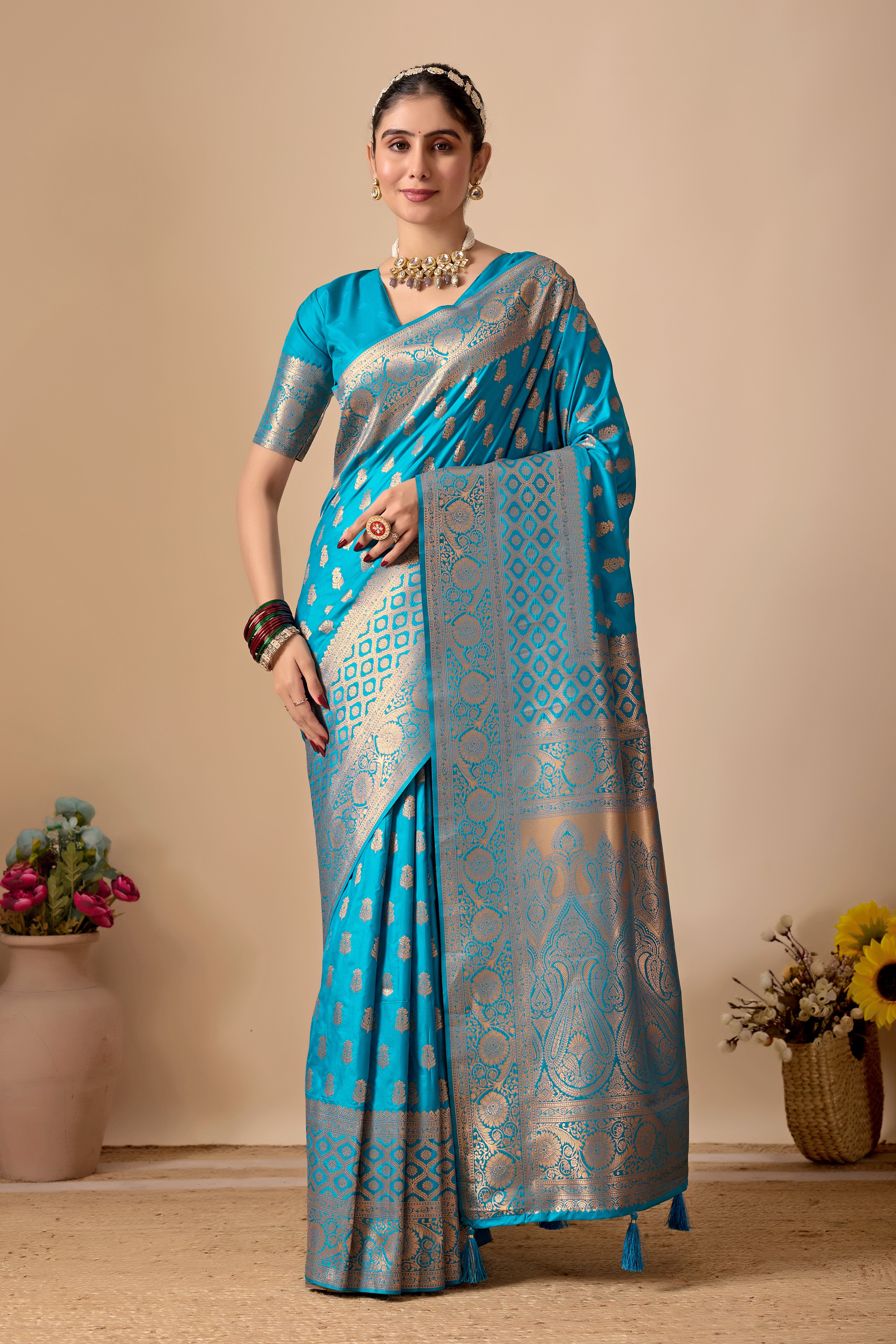 Tulip Banarasi Silk Saree in Rama