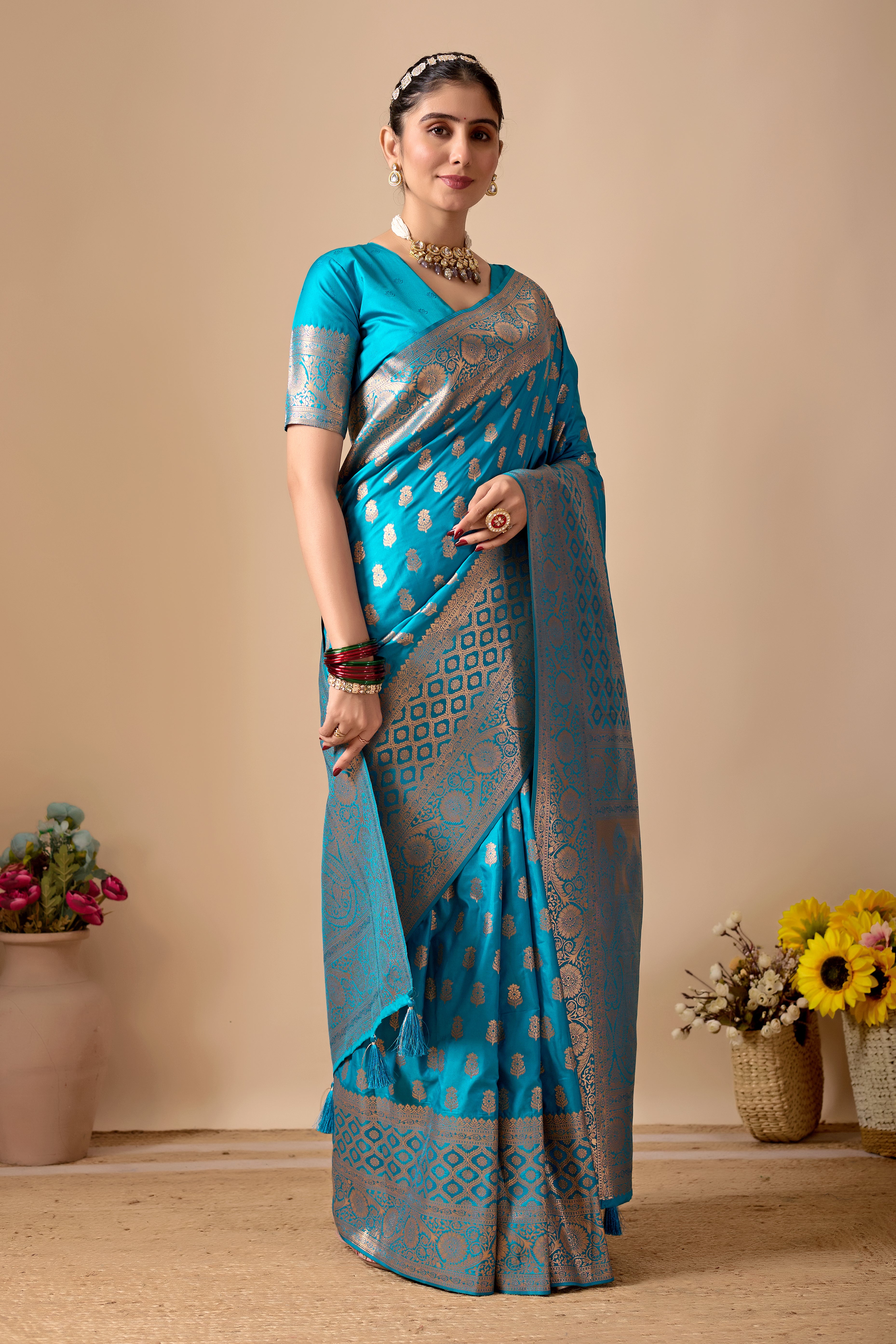 Tulip Banarasi Silk Saree in Rama
