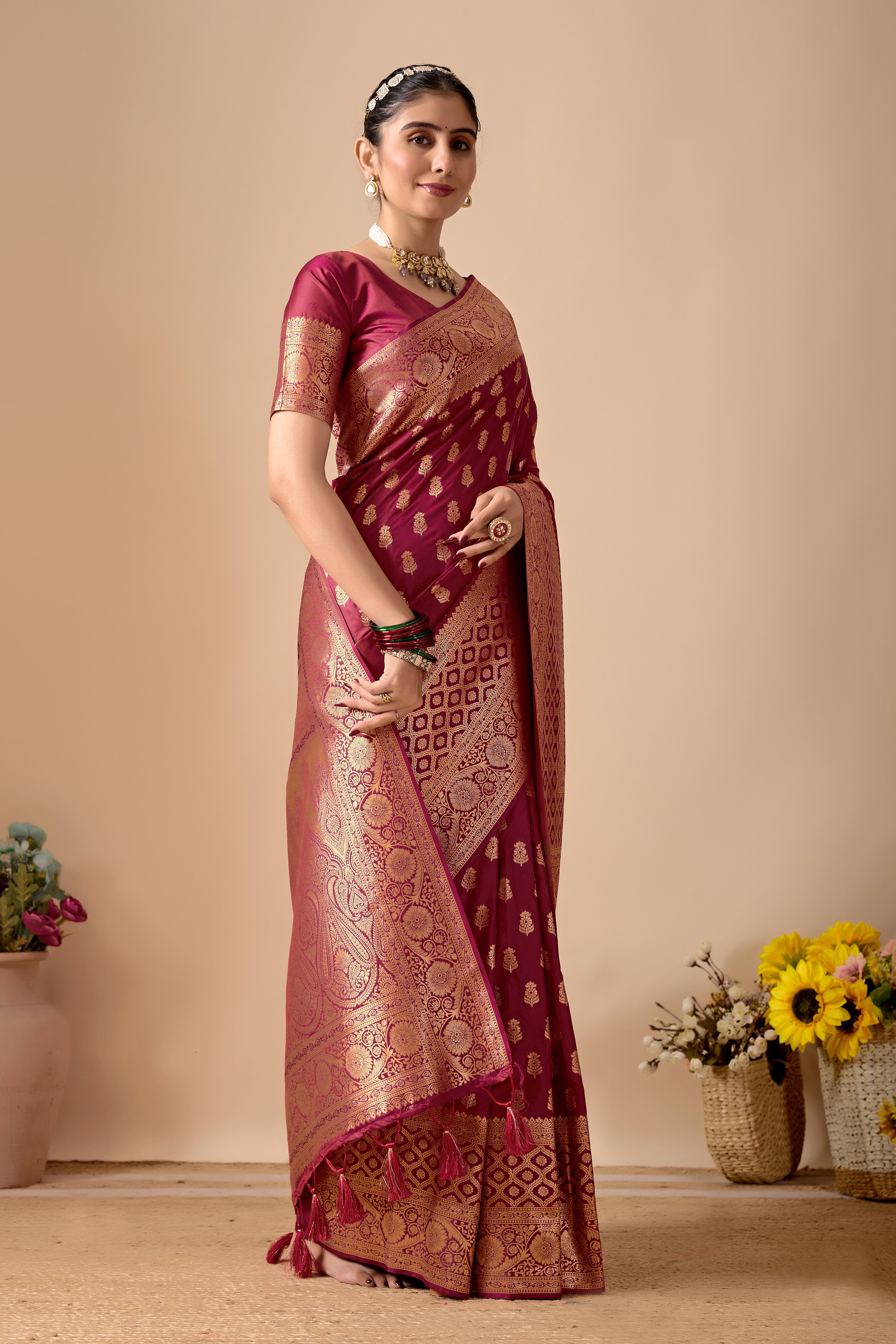 Tulip Banarasi Silk Saree in Wine