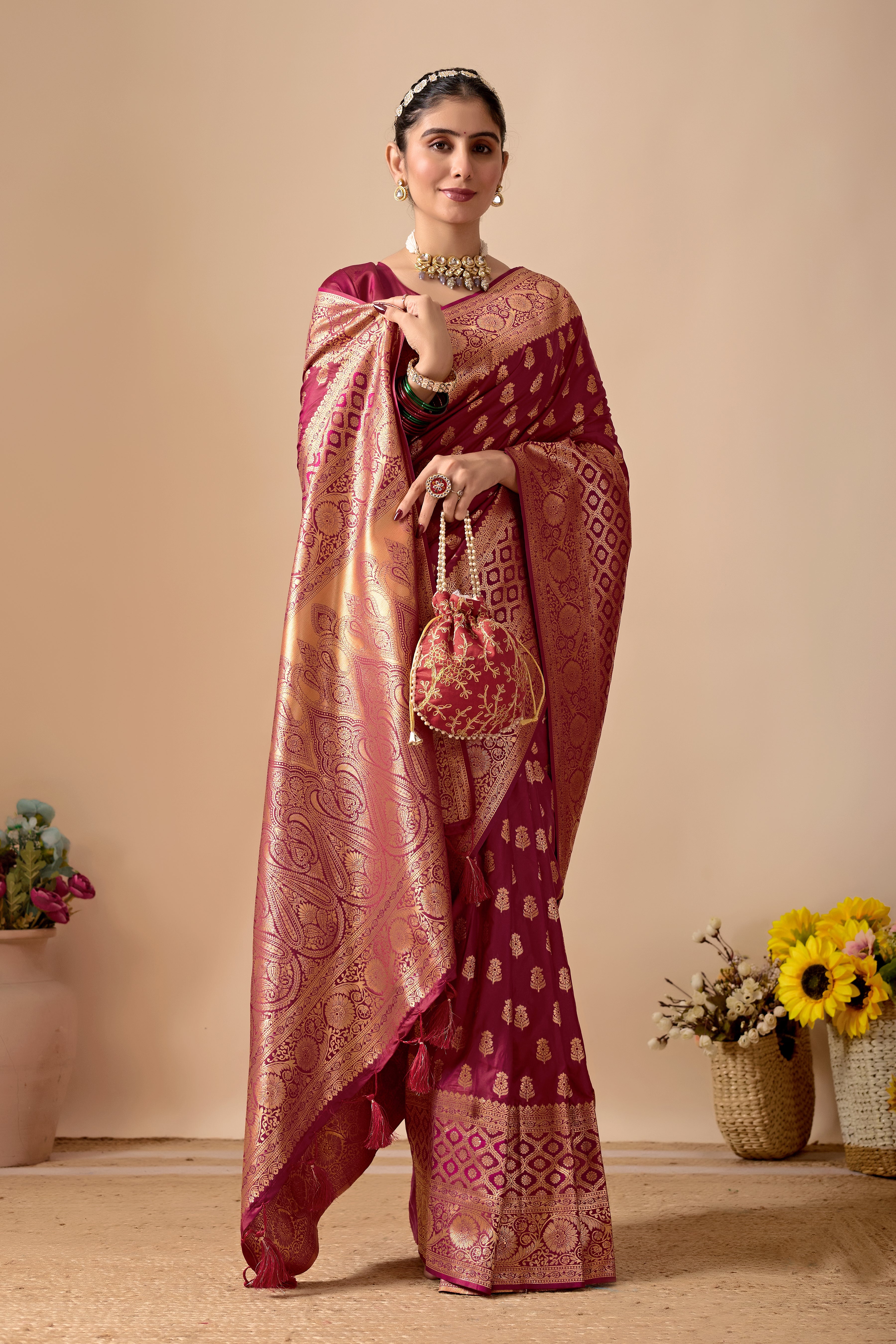 Tulip Banarasi Silk Saree in Wine