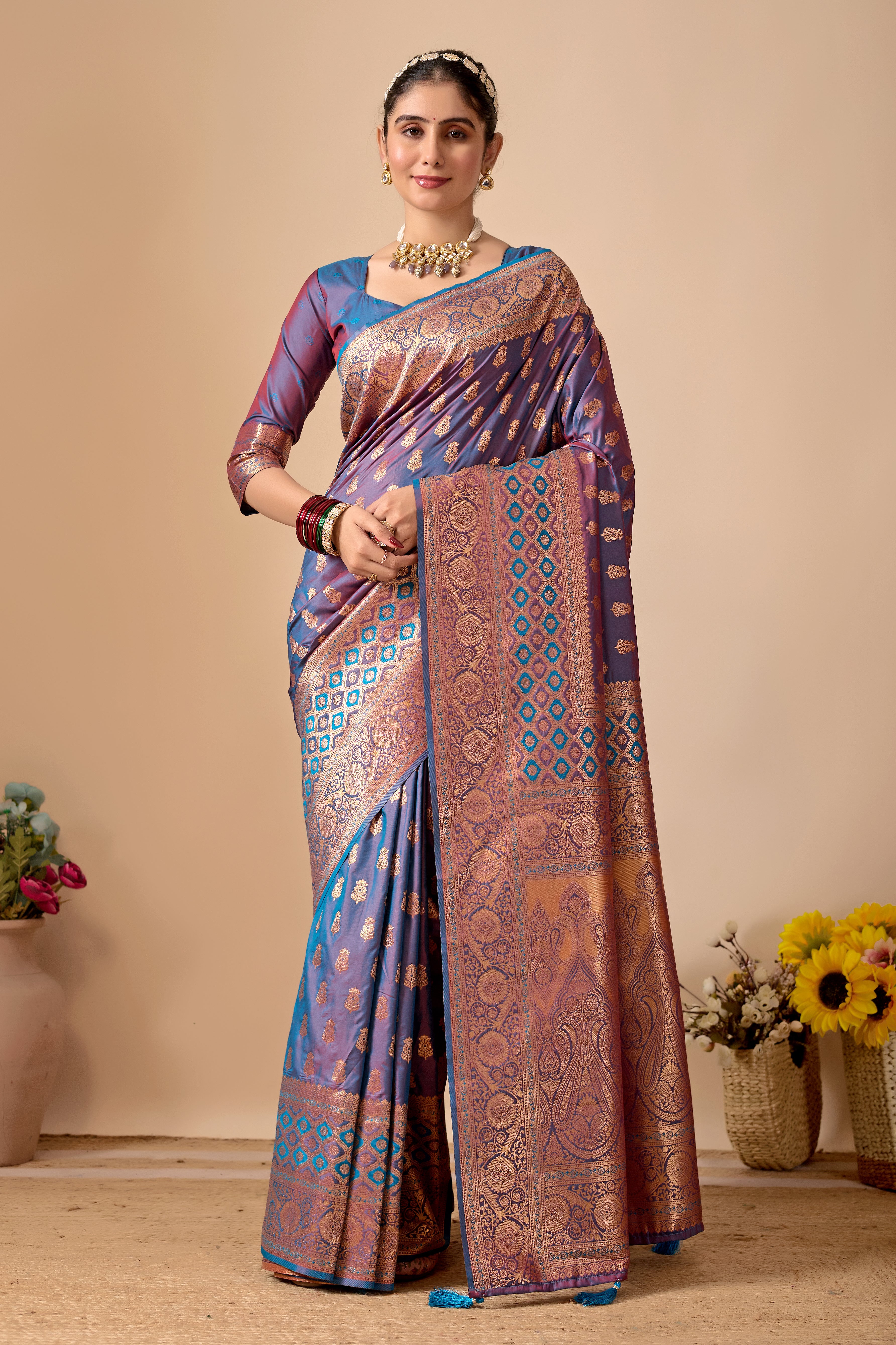 Tulip Banarasi Silk Saree in Dusty Rama