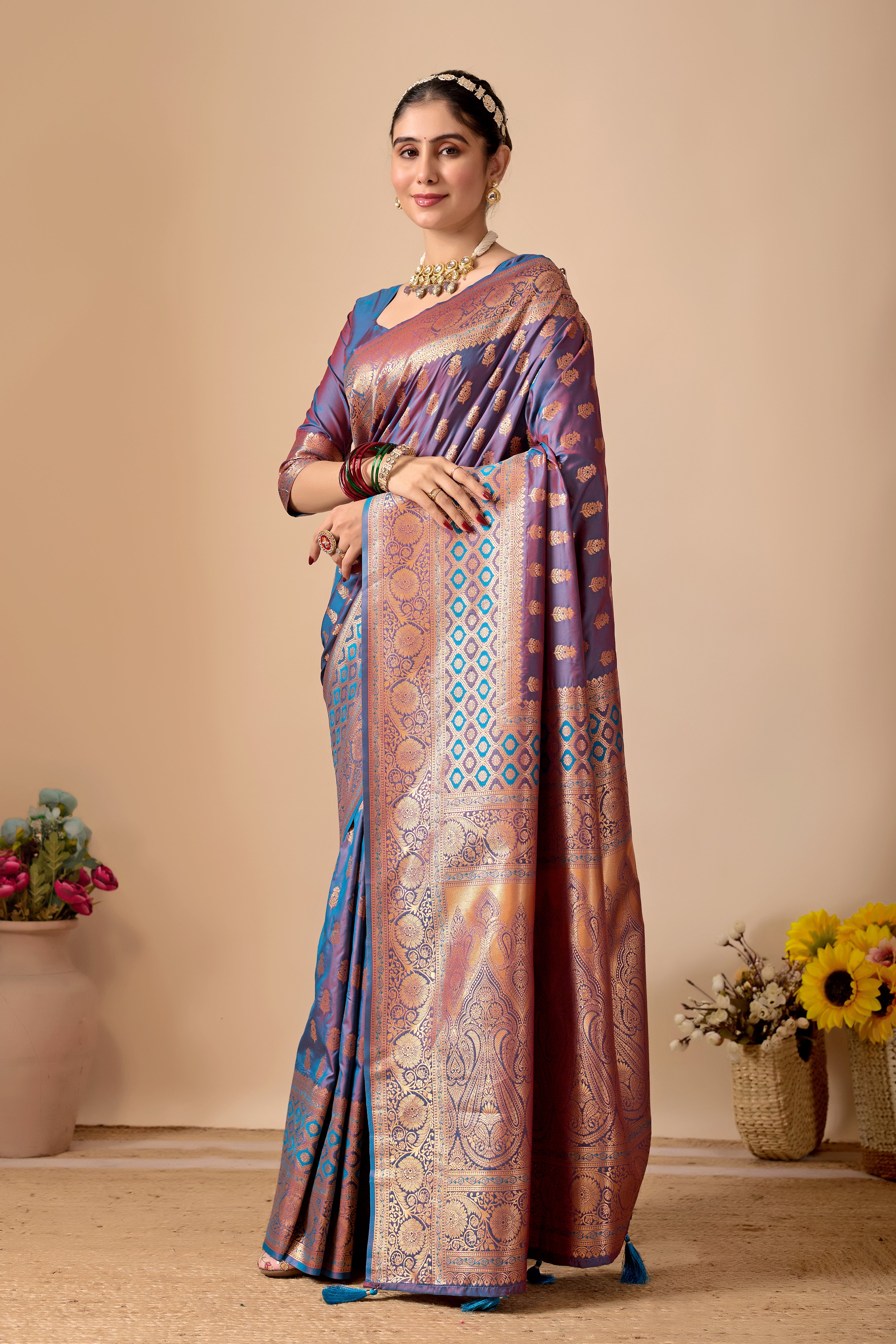 Tulip Banarasi Silk Saree in Dusty Rama