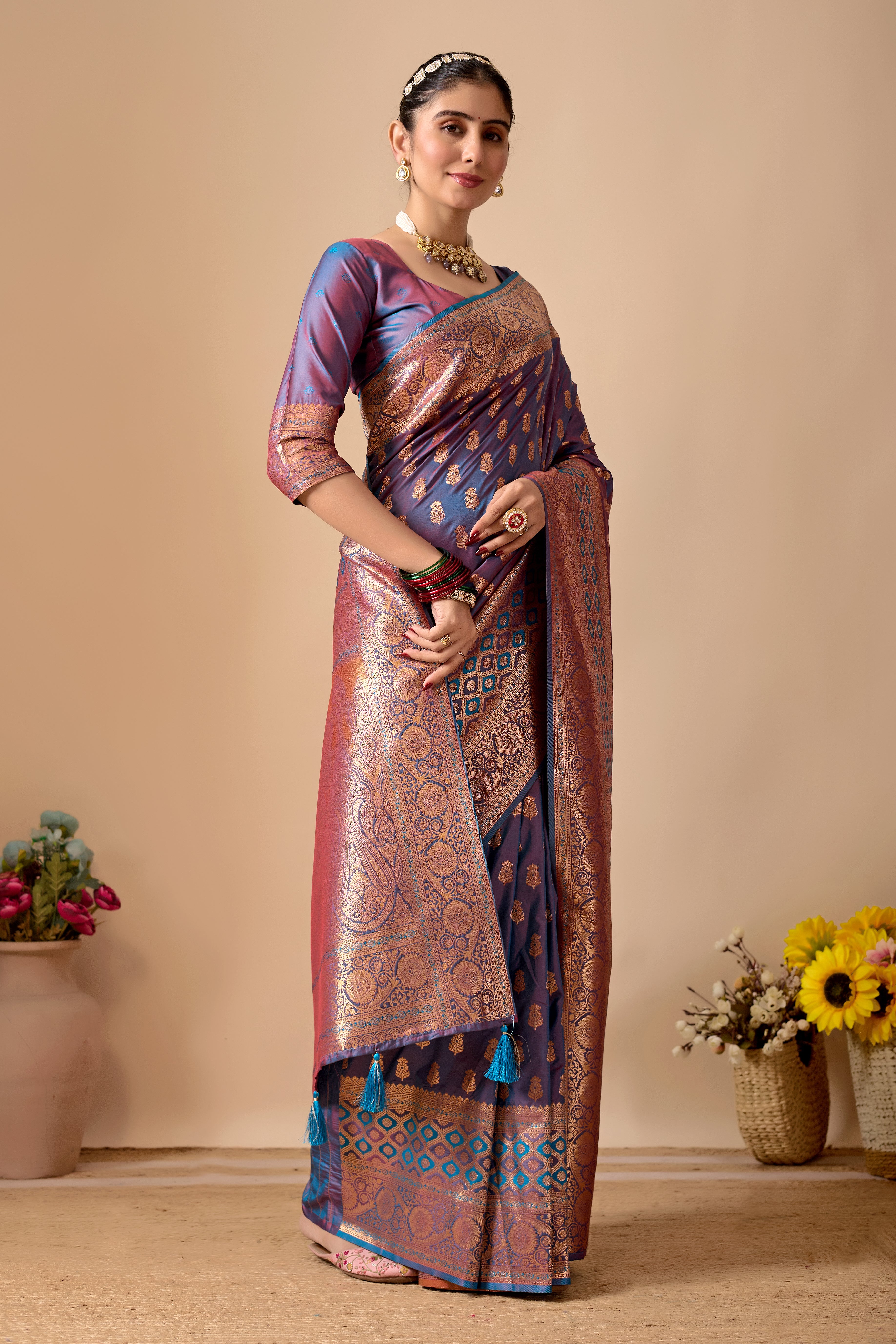 Tulip Banarasi Silk Saree in Dusty Rama