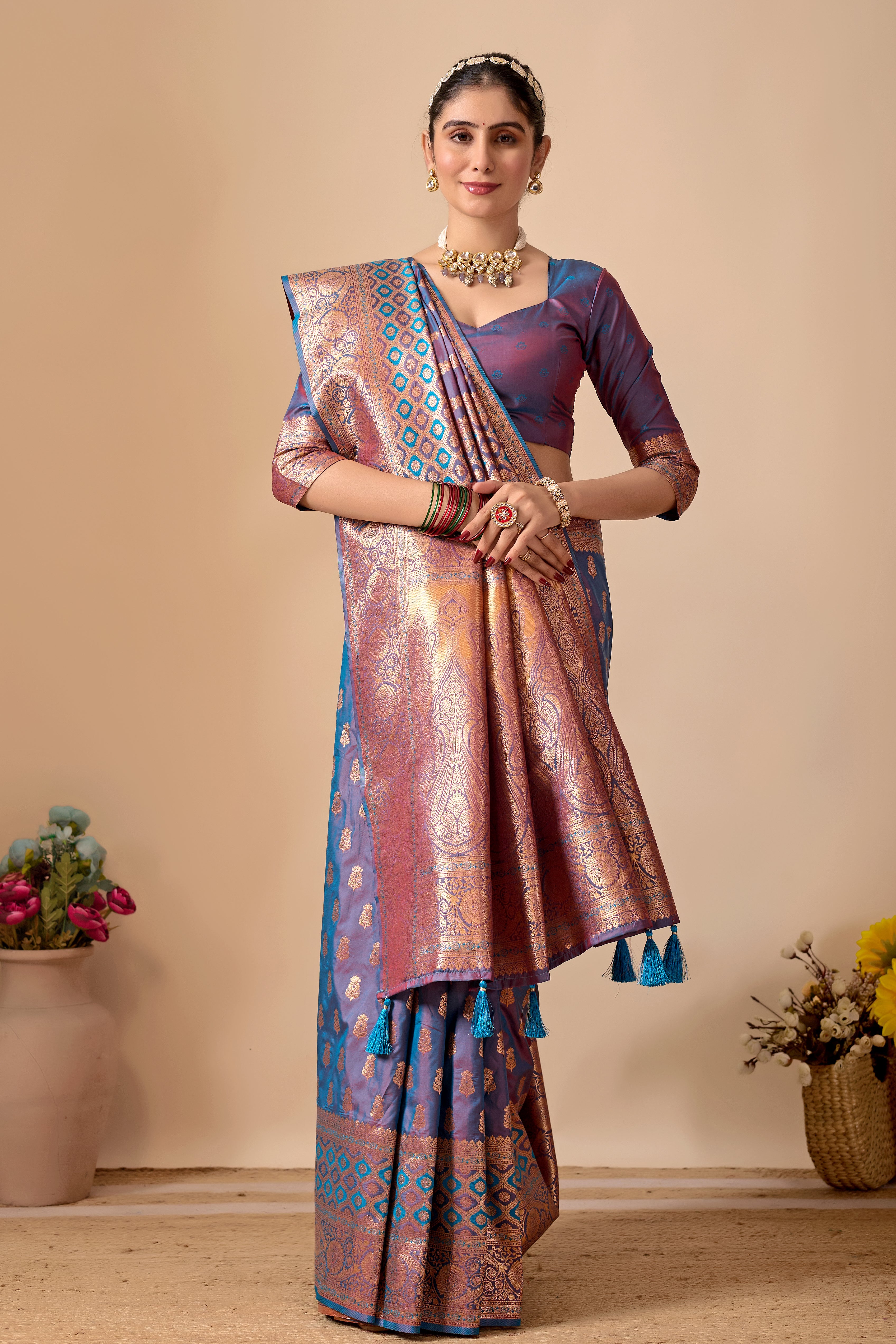 Tulip Banarasi Silk Saree in Dusty Rama