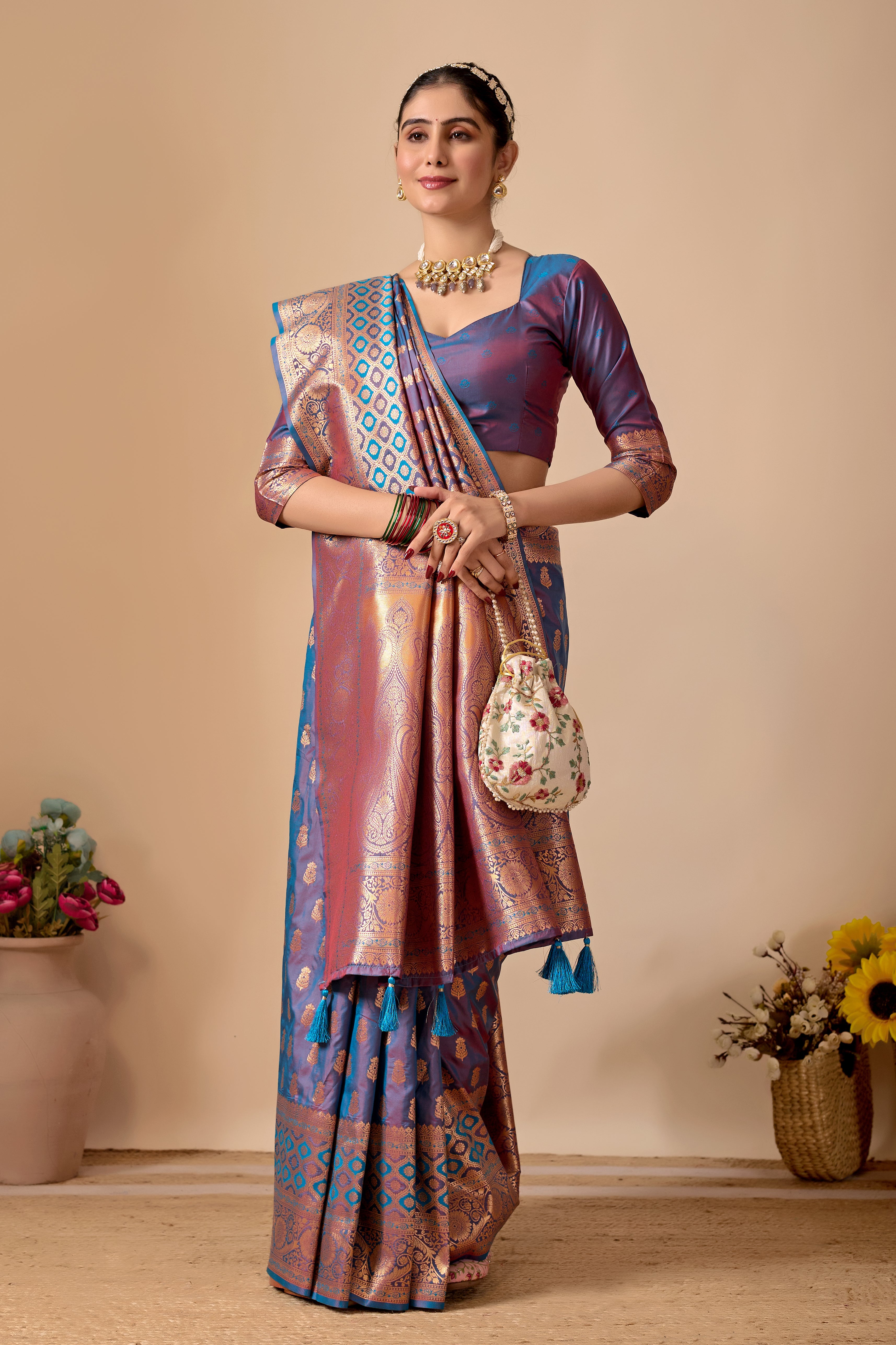 Tulip Banarasi Silk Saree in Dusty Rama
