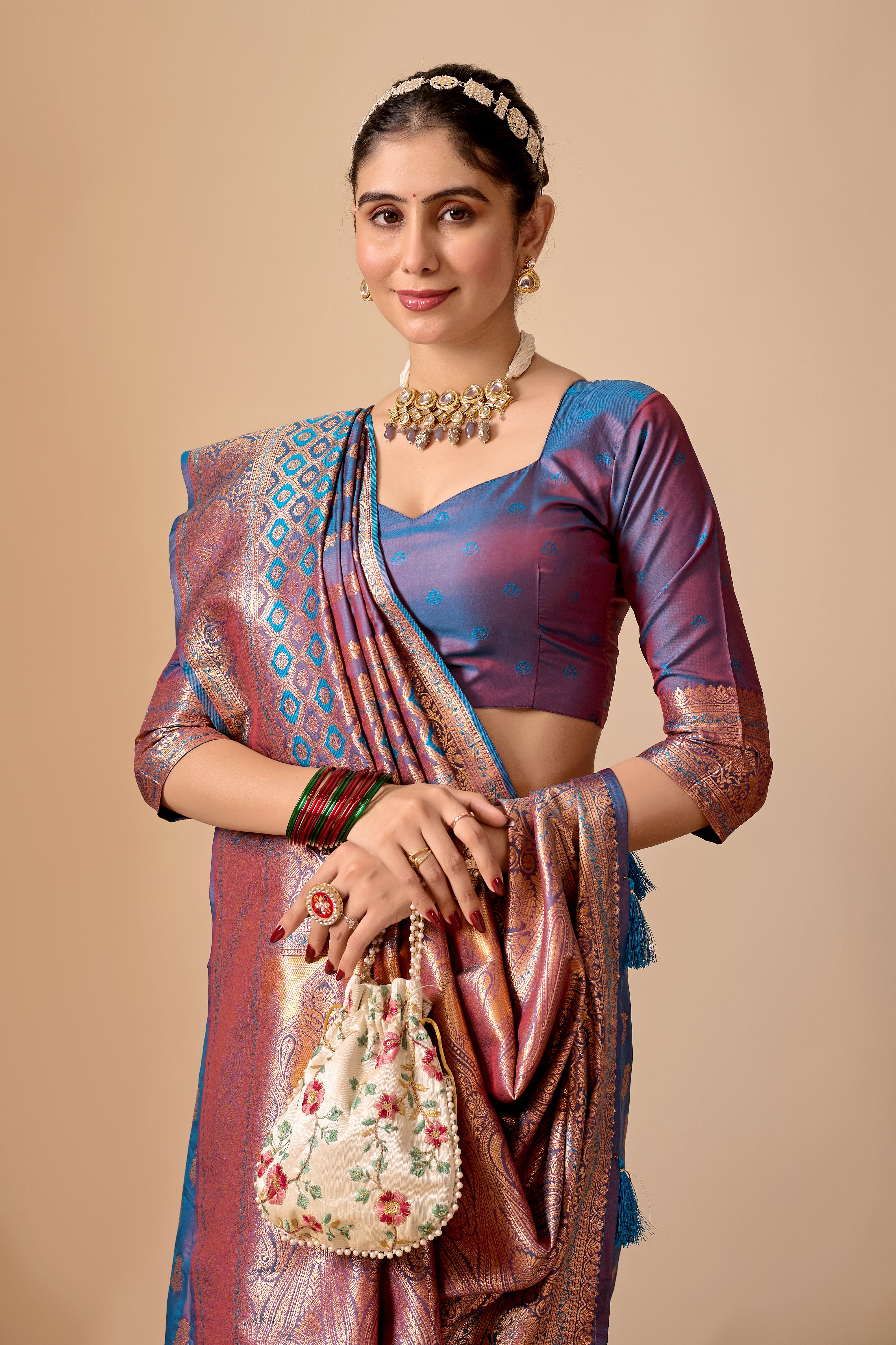 Tulip Banarasi Silk Saree in Dusty Rama