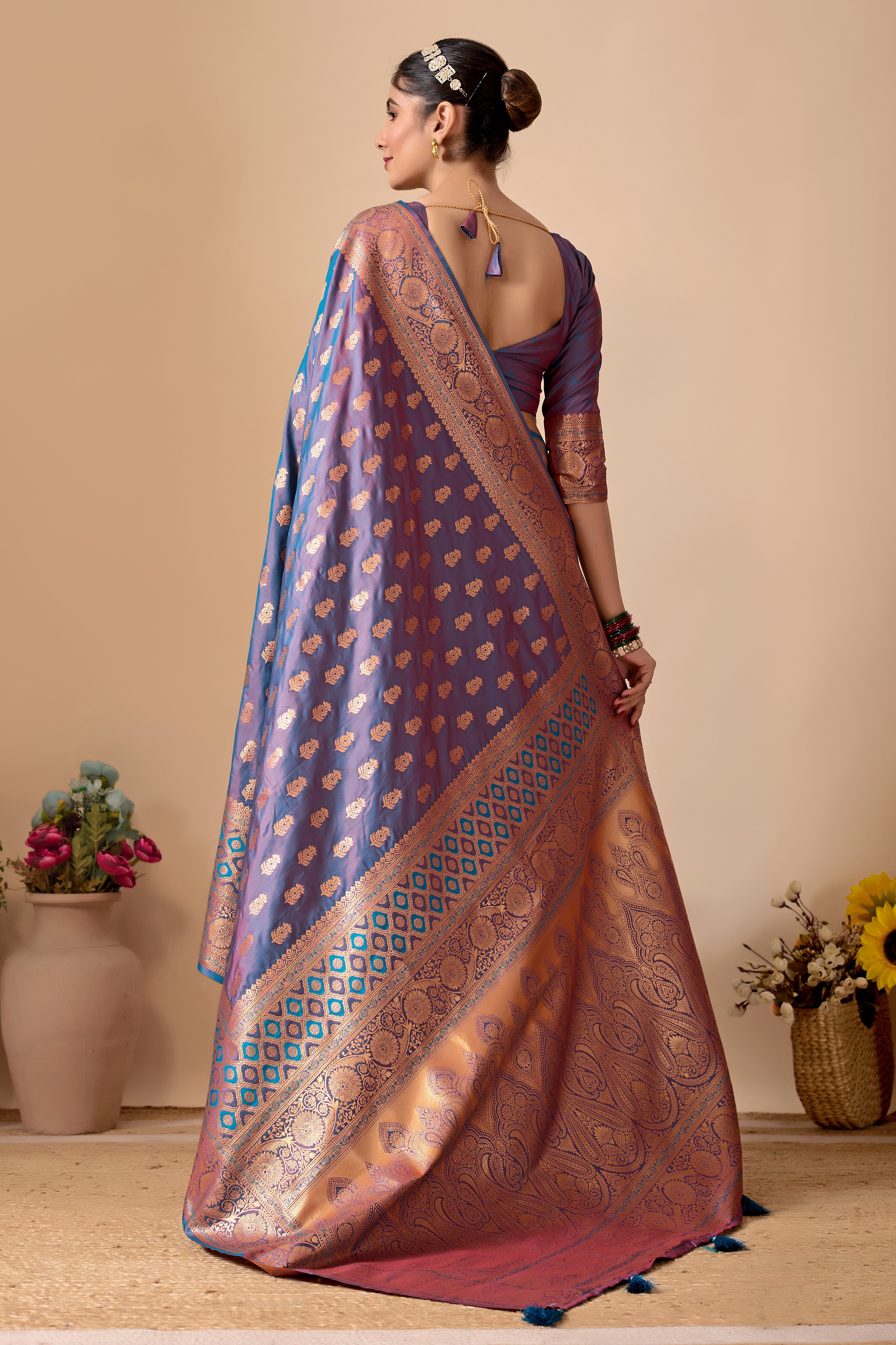 Tulip Banarasi Silk Saree in Dusty Rama