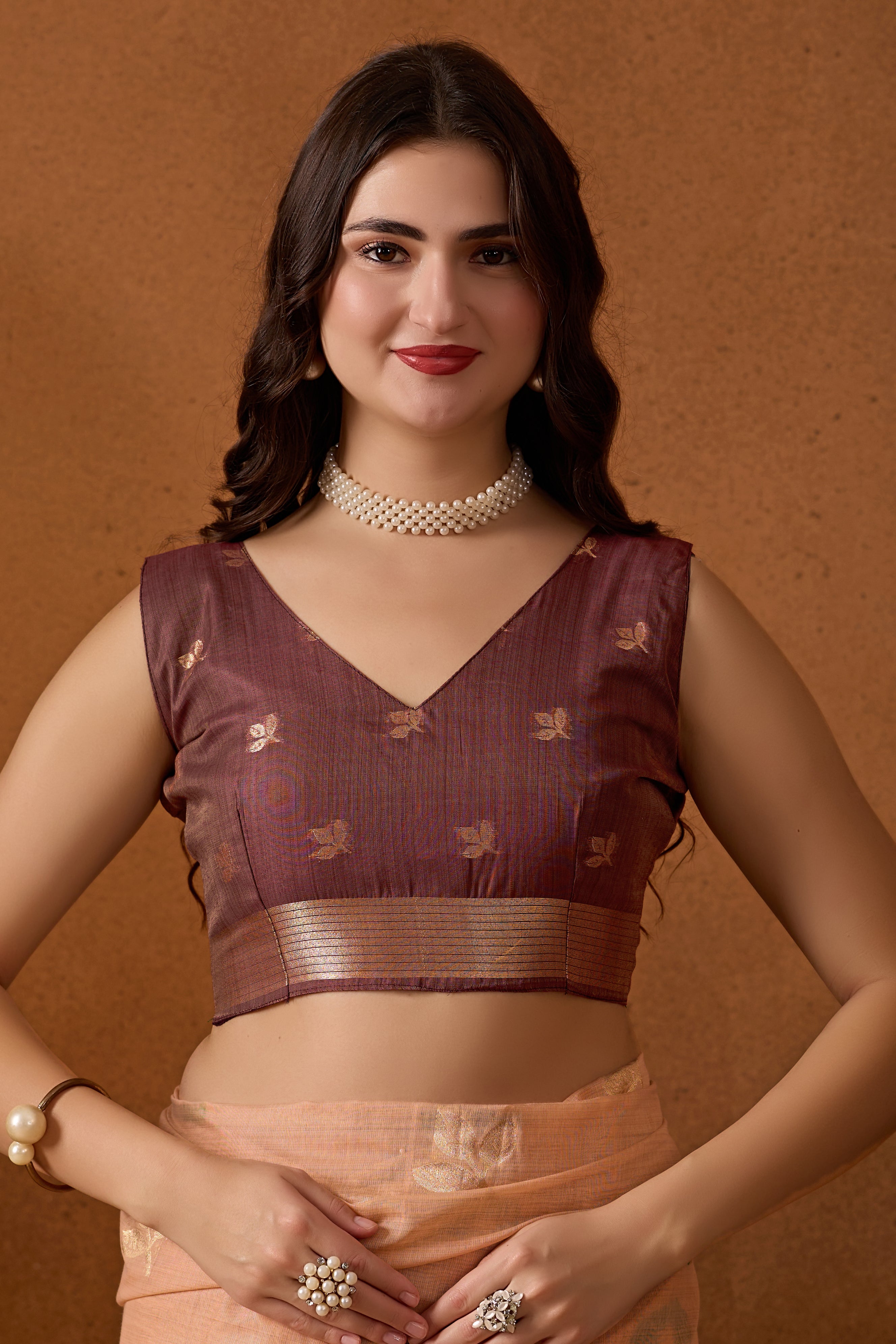 Muga Cotton Floral Butterfly Saree in Peach