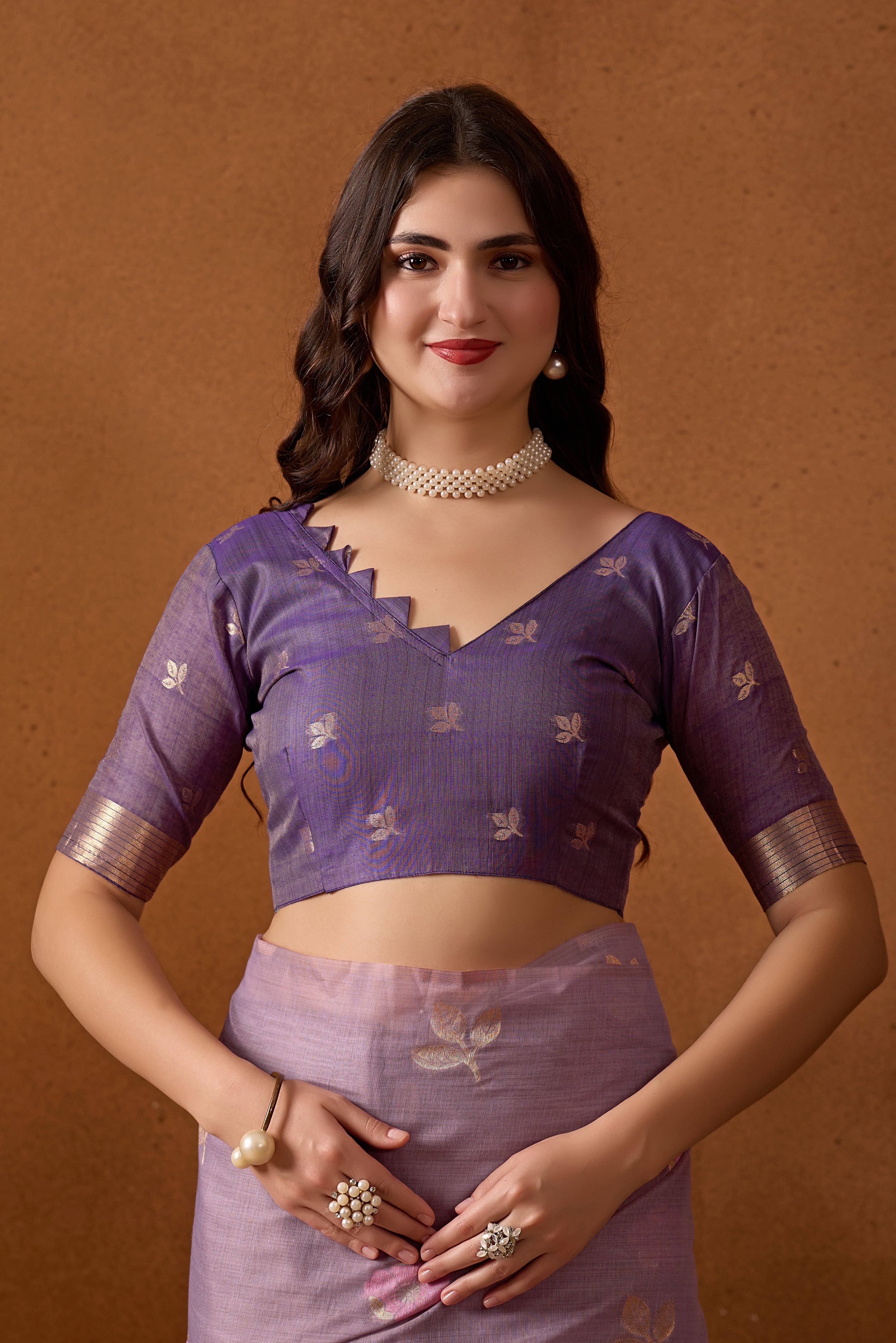 Muga Cotton Floral Butterfly Saree in Lavender