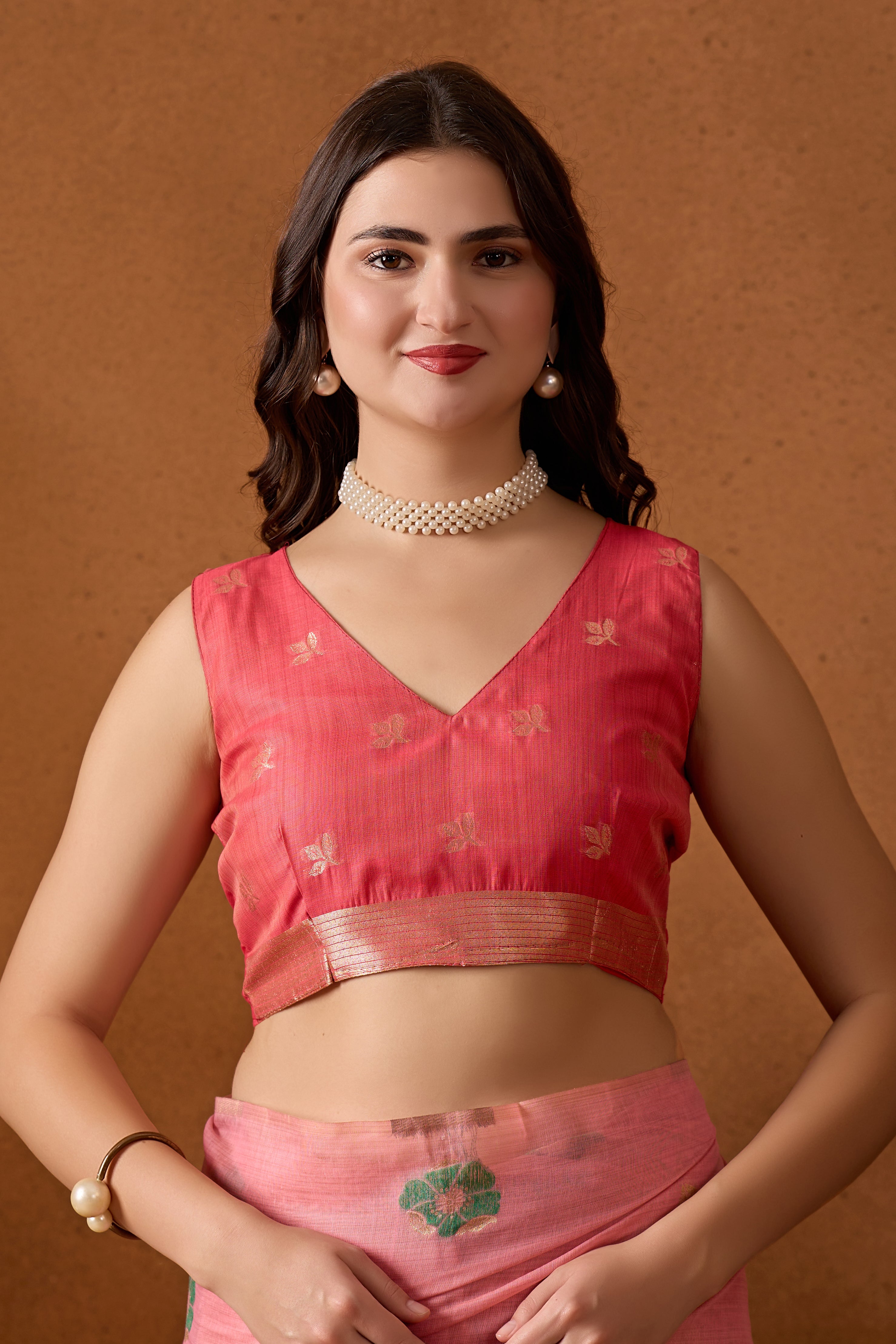 Muga Cotton Floral Butterfly Saree in Pink