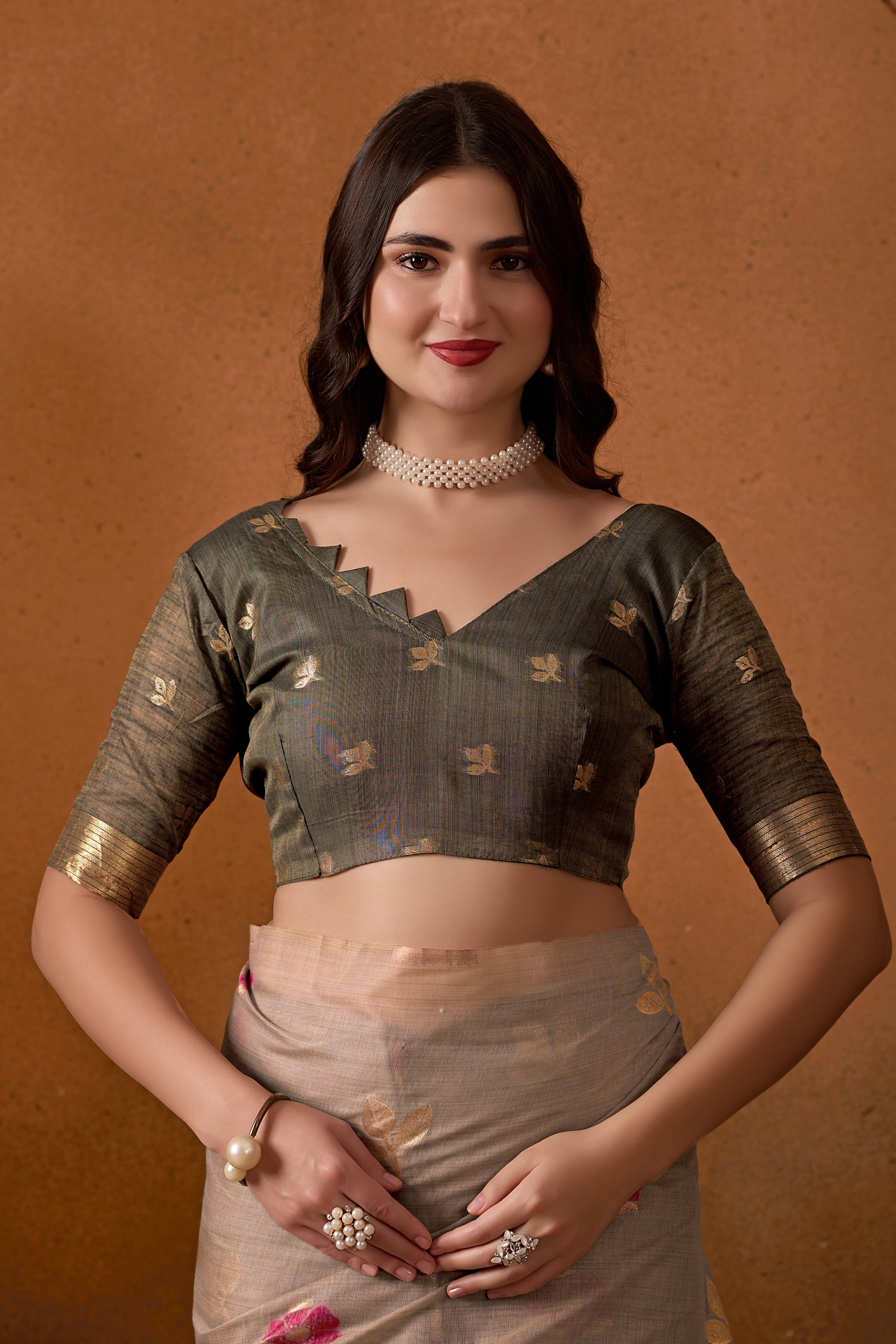 Muga Cotton Floral Butterfly Saree in Gray