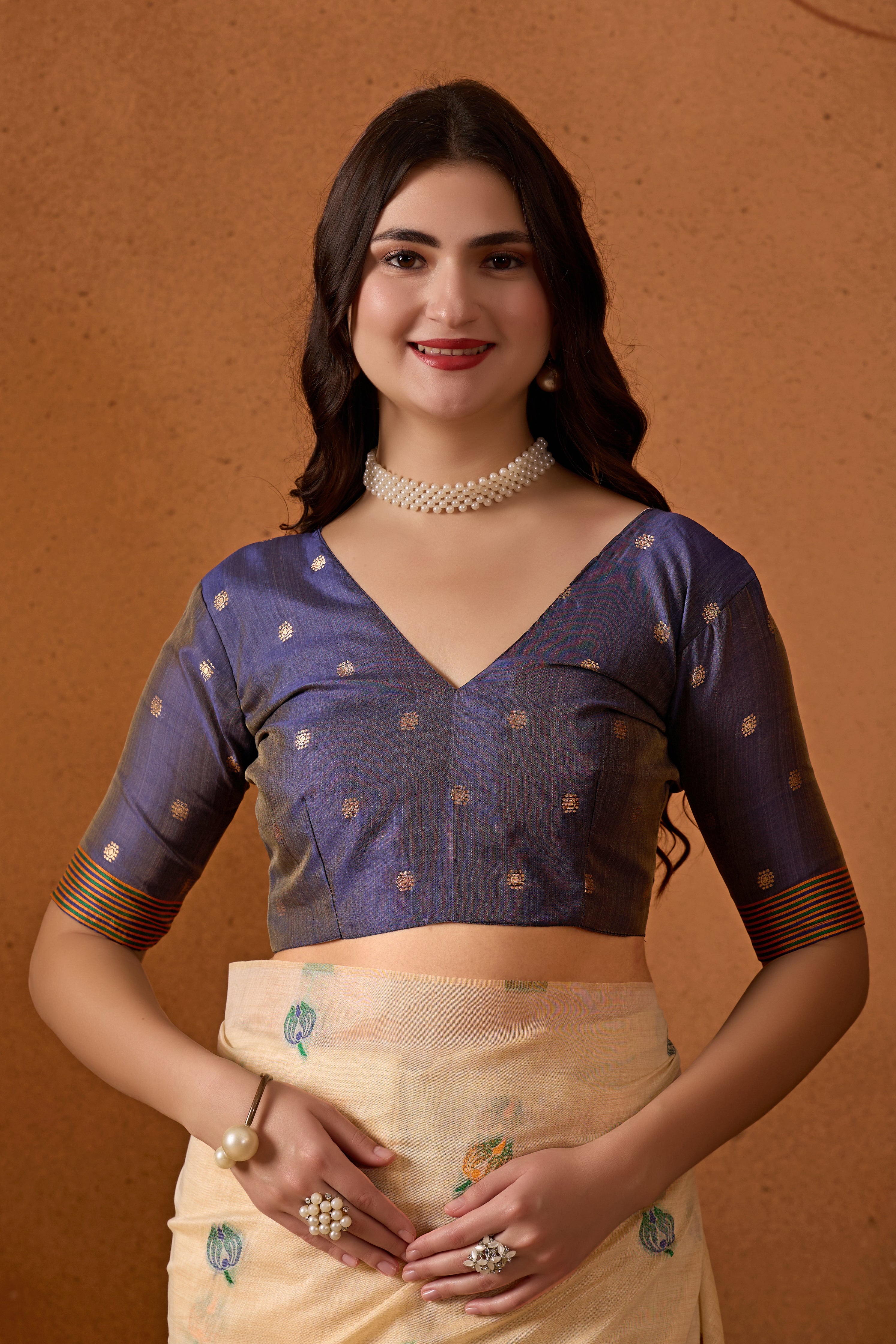 Muga Cotton Embroidered Floral Saree in Cream