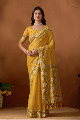 Leaf Harmony Chanderi Cotton Saree in Yellow