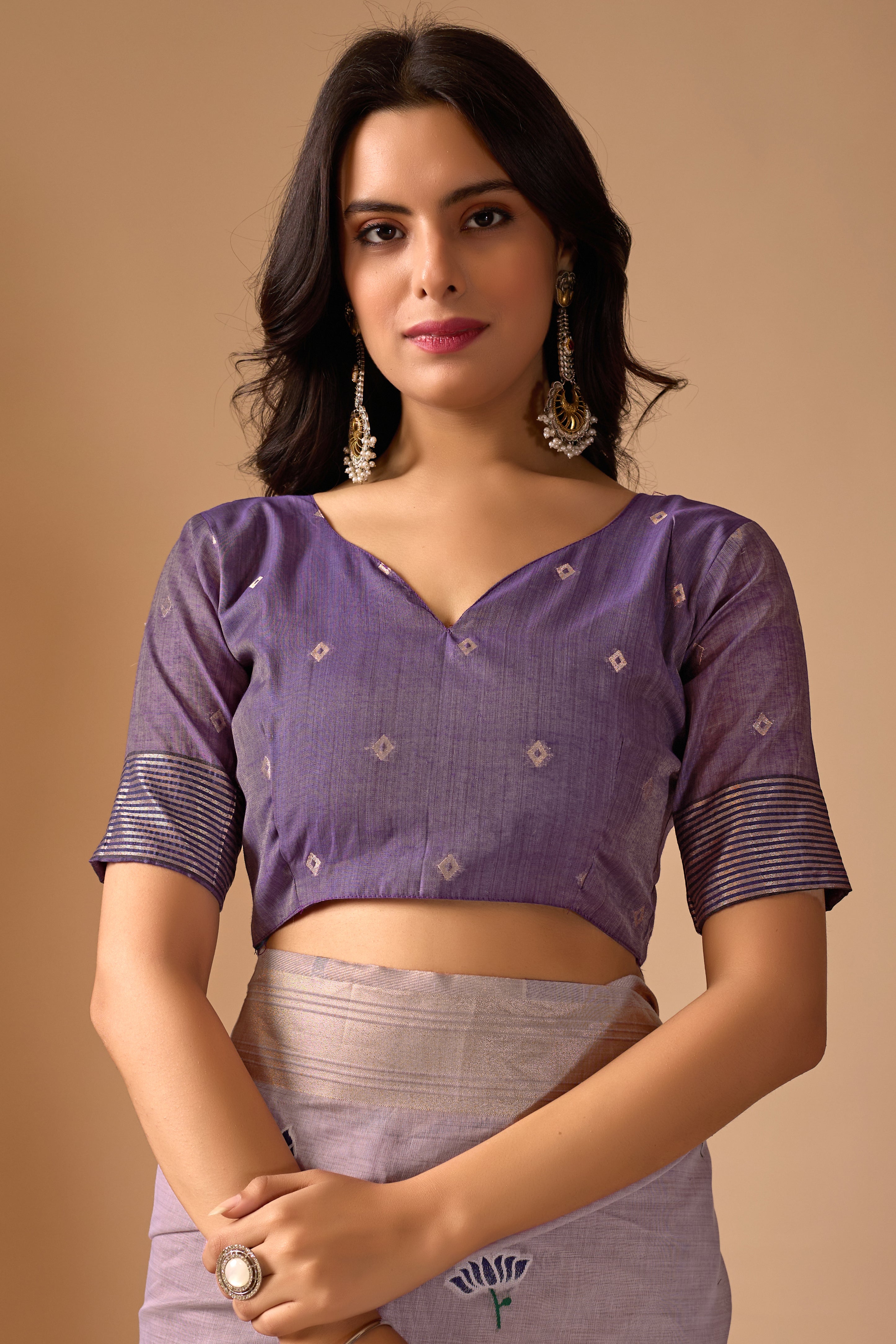 Lavender Paithani Saree with Cow & Floral Pallu Design