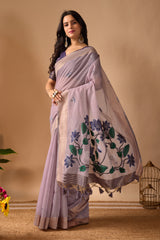 Lavender Paithani Saree with Cow & Floral Pallu Design