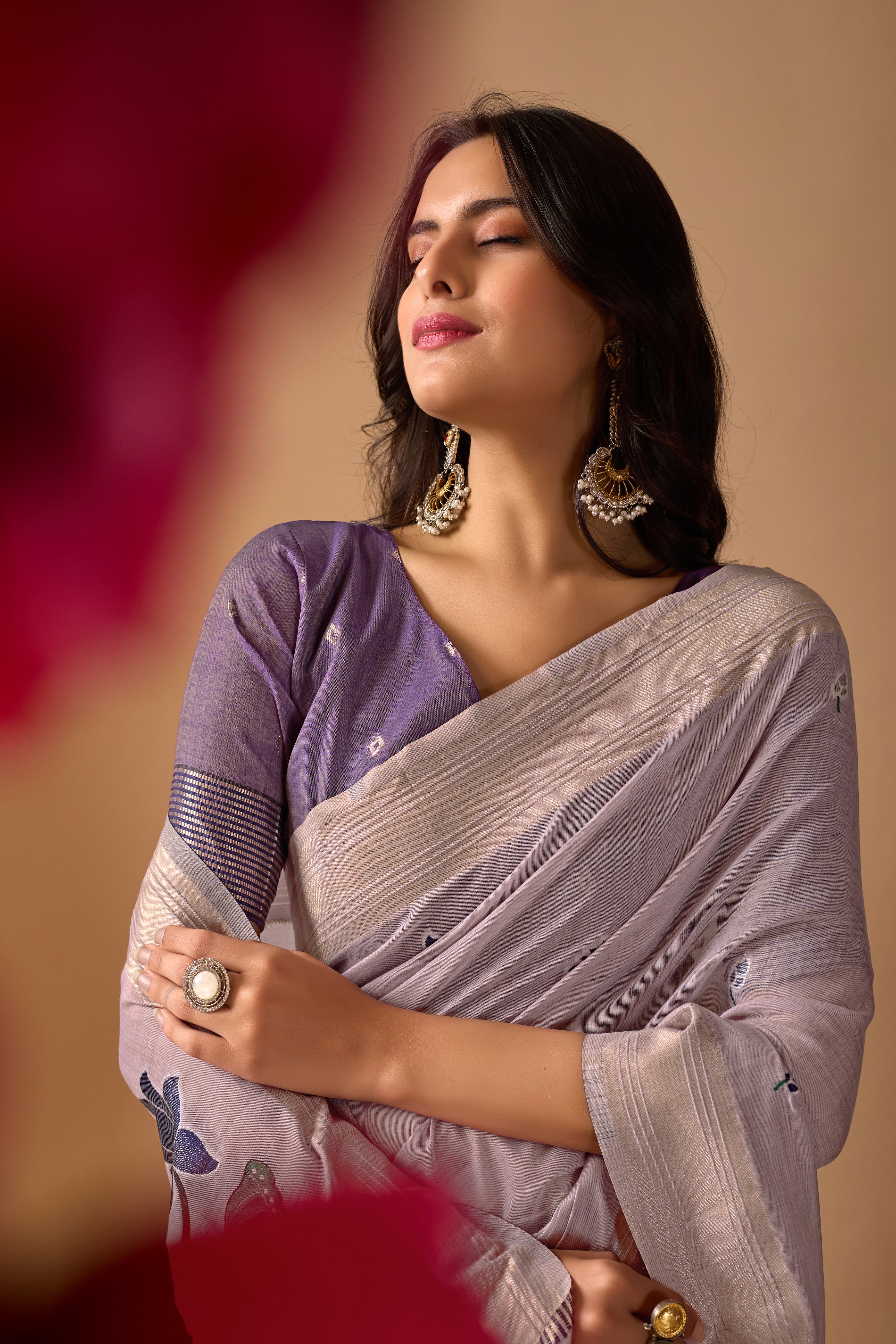 Lavender Paithani Saree with Cow & Floral Pallu Design