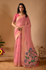 Pink Paithani Saree with Cow & Floral Pallu Design