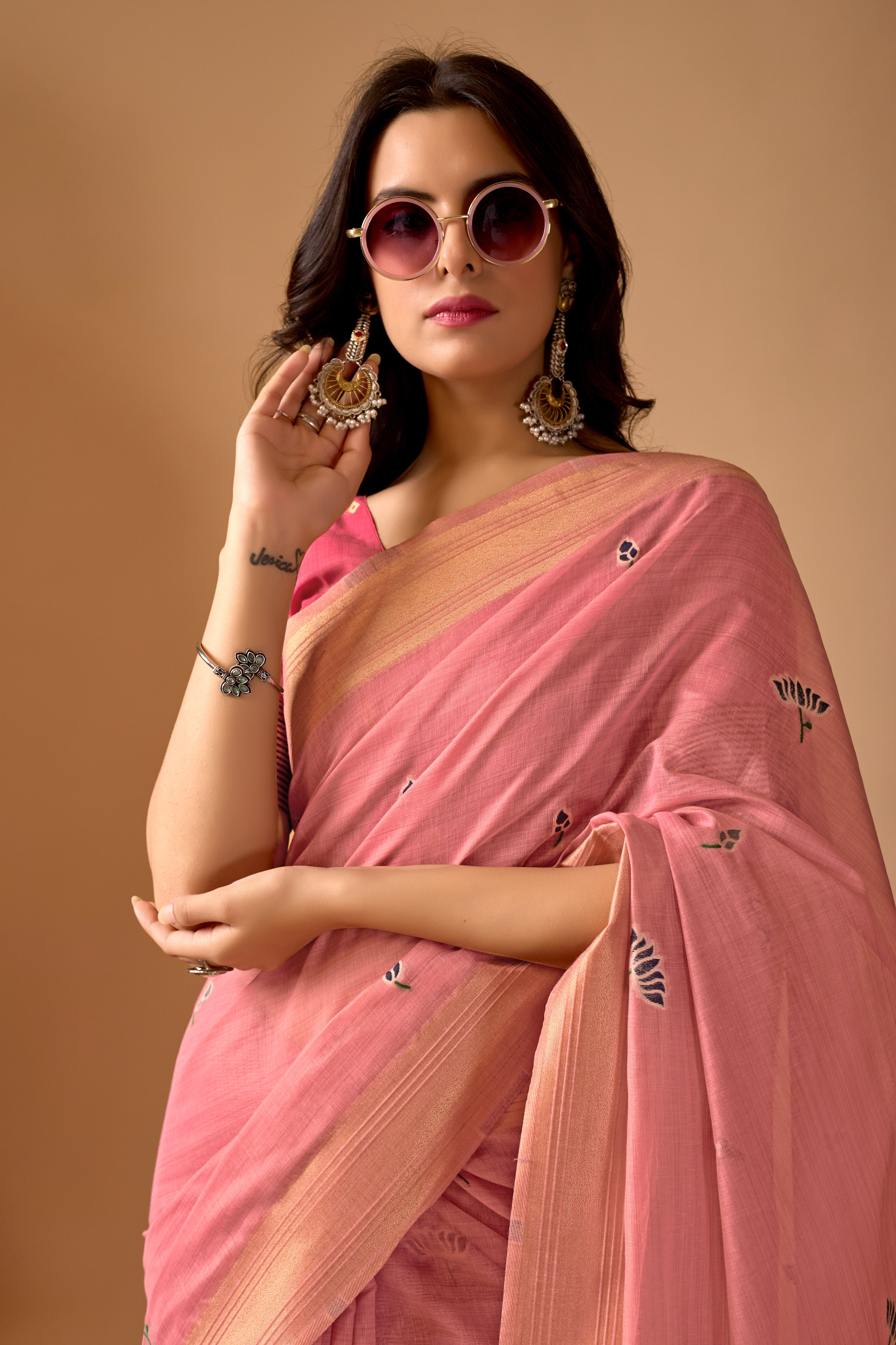 Pink Paithani Saree with Cow & Floral Pallu Design